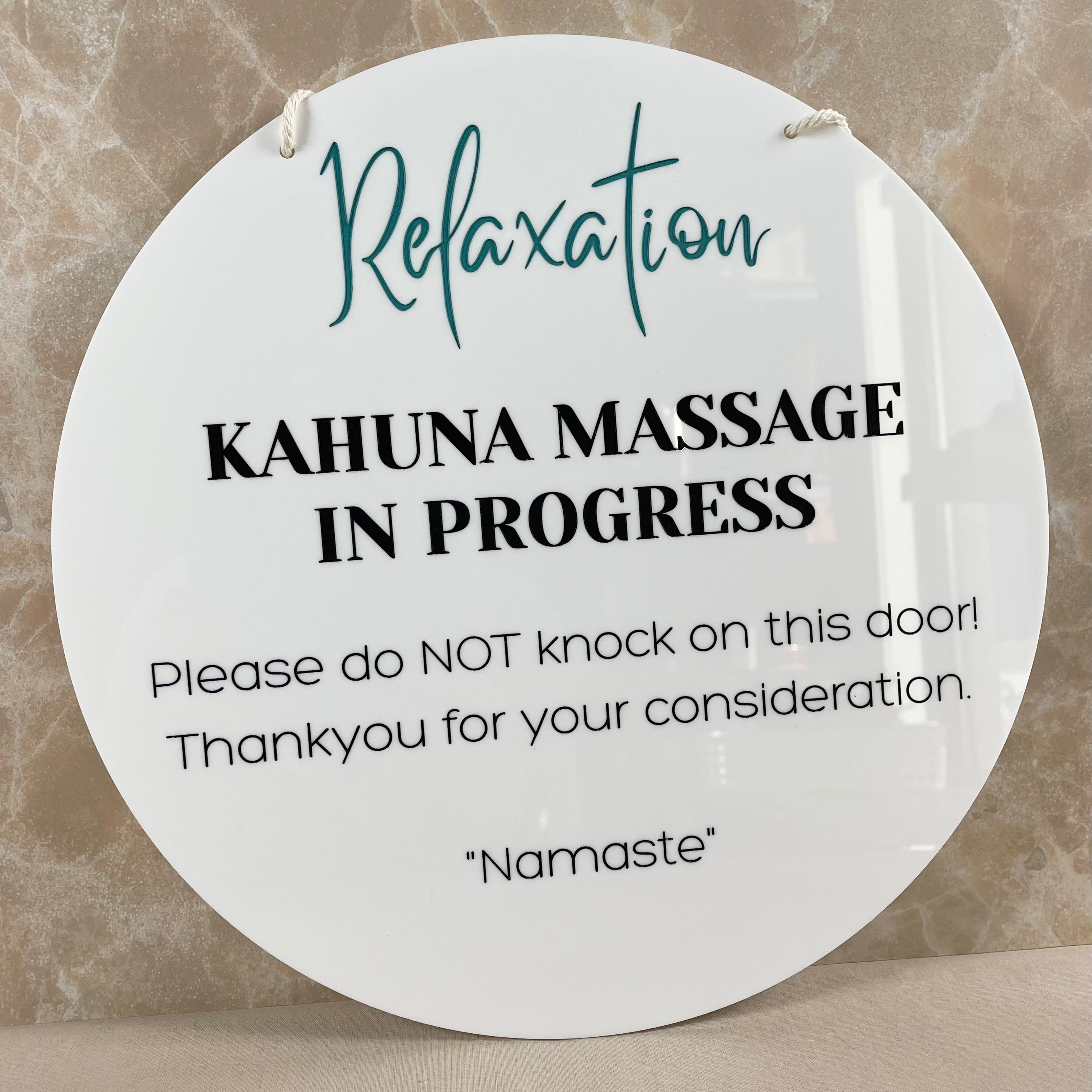 Kahuna massage in progress acrylic door sign with spa logo