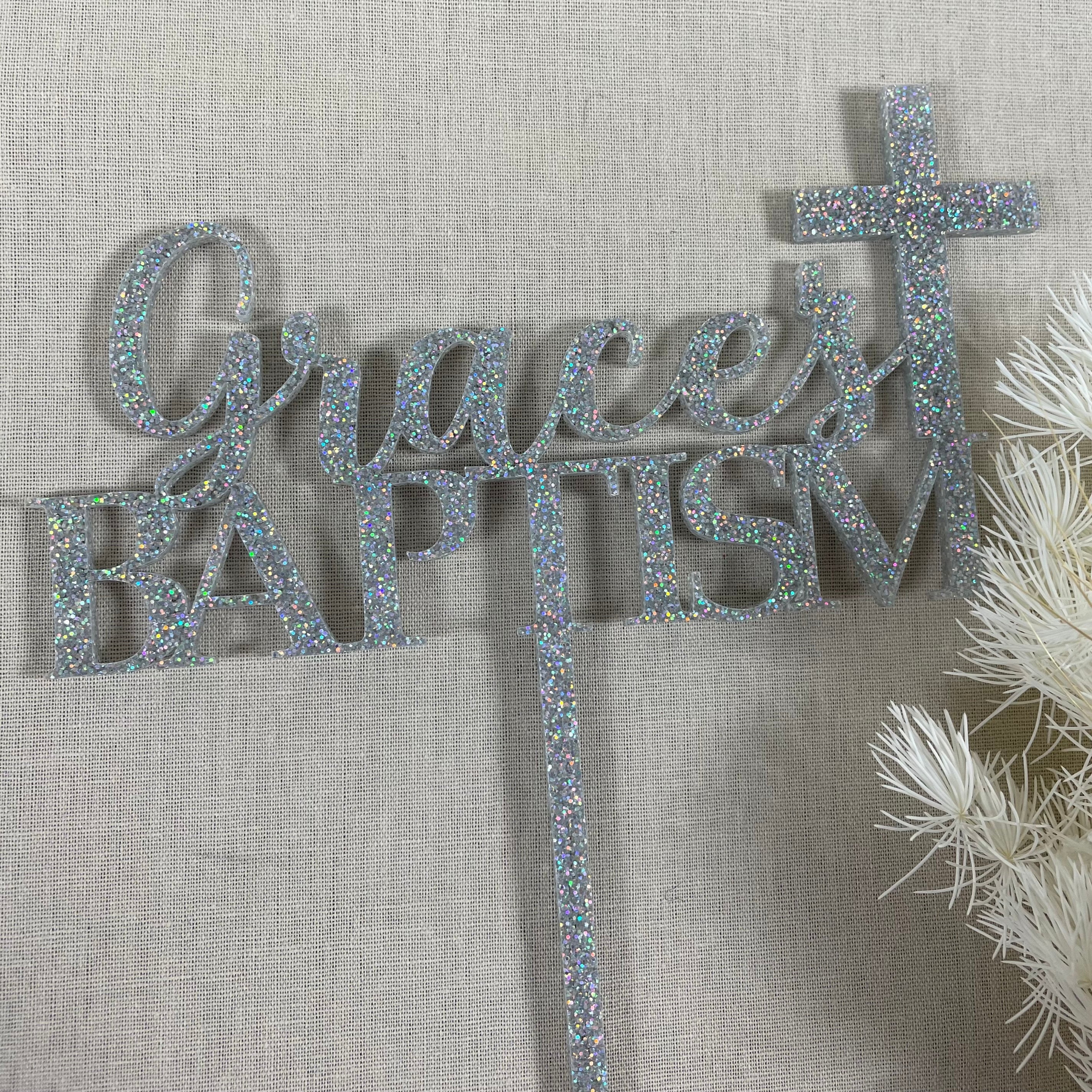 silver glitter cake topper