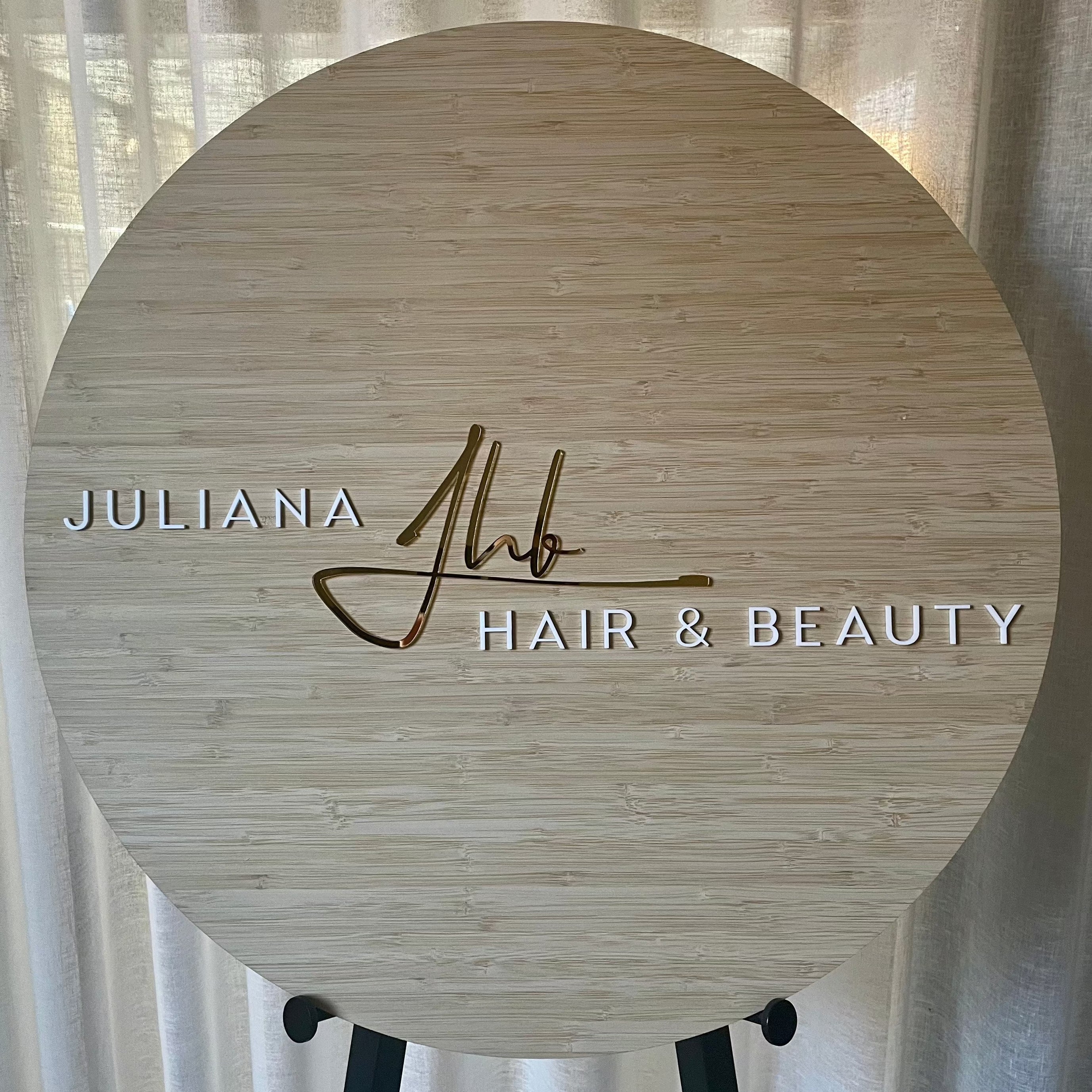 Juliana Jade Hair & Beauty bamboo sign with black acrylic name