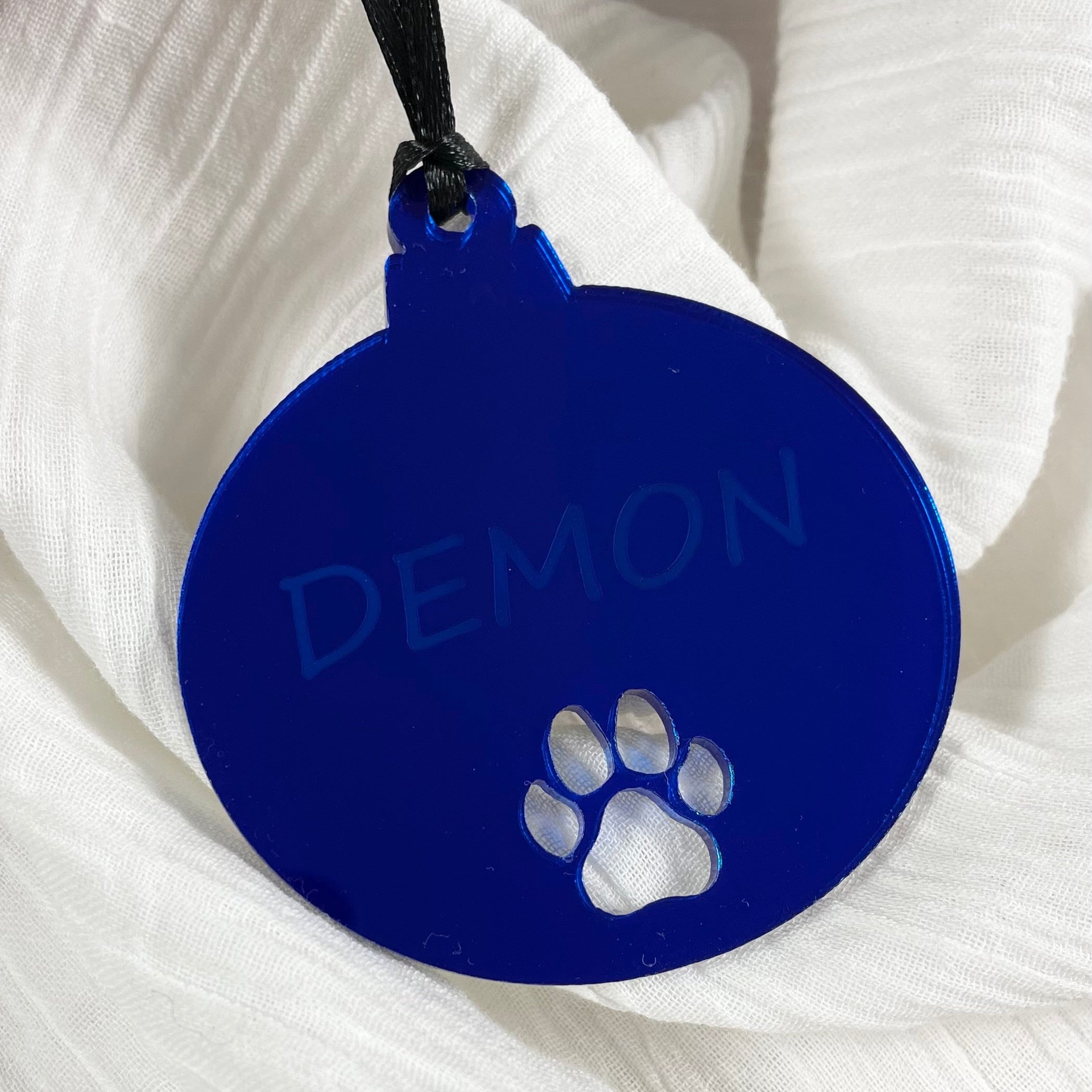 Personalised mirror paw print bauble