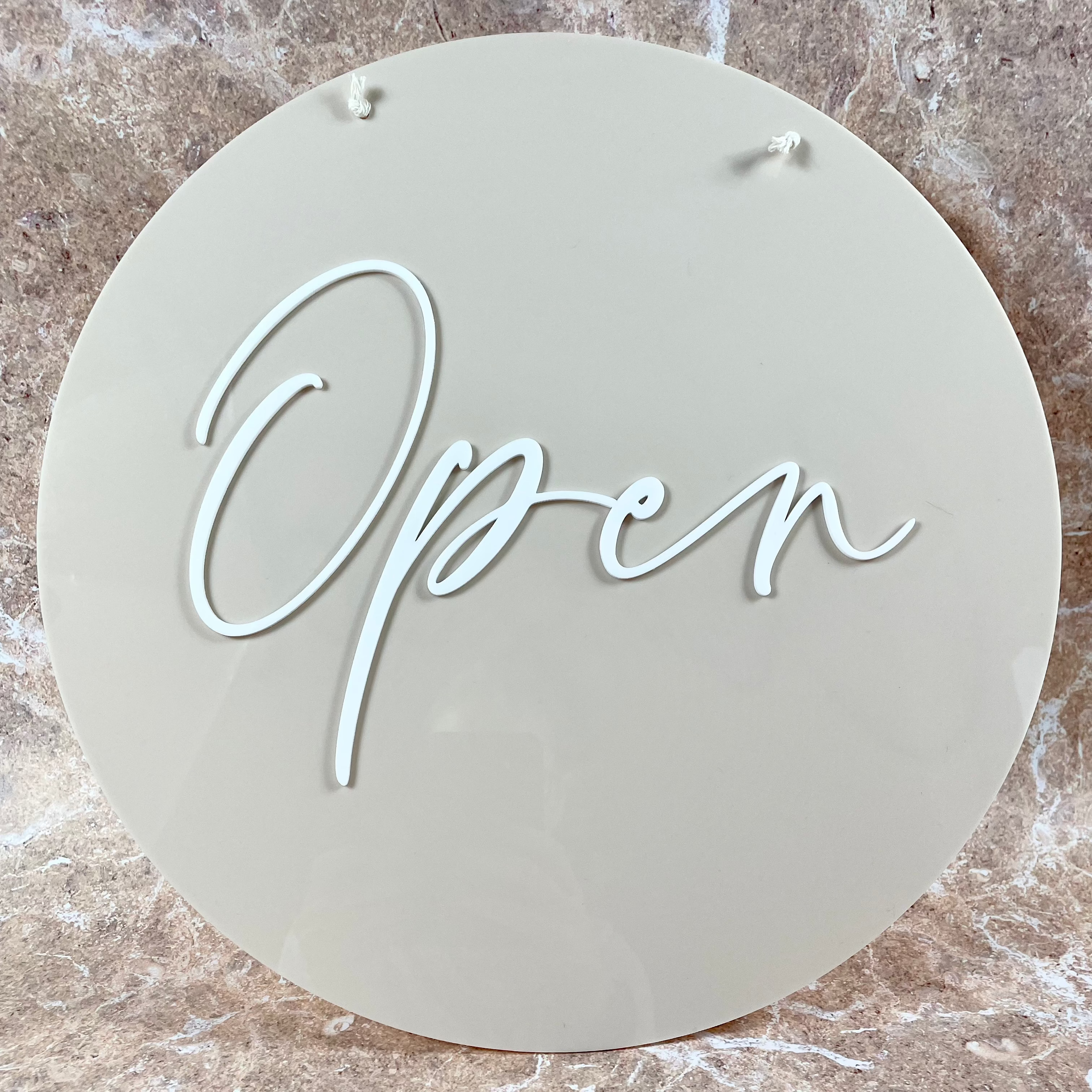 Custom round open sign – laser cut acrylic business door sign