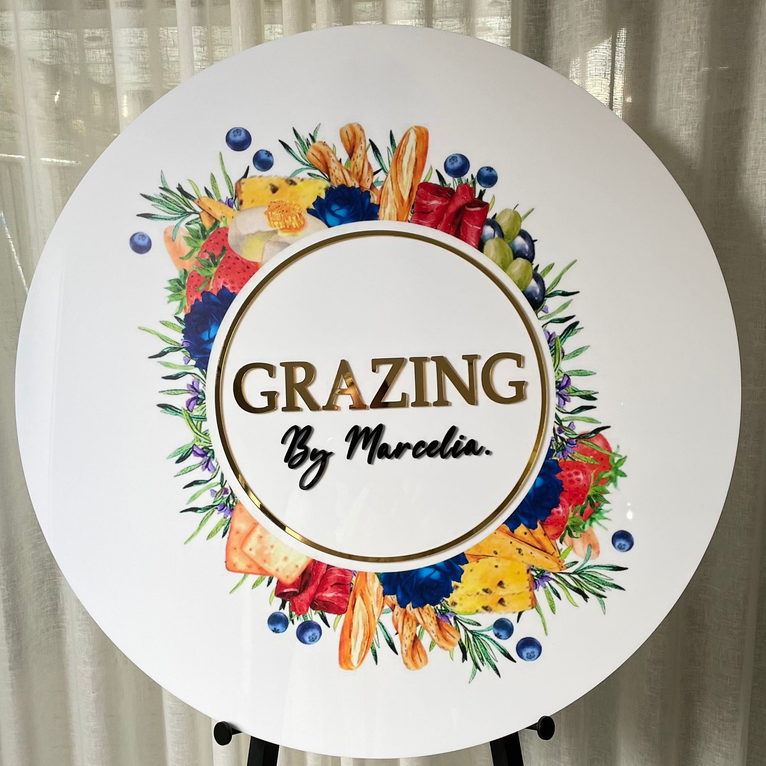 Bright floral business sign for Grazing by Manda