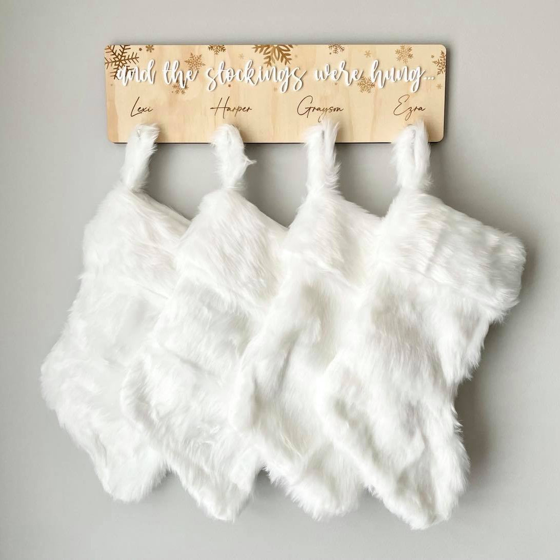 Personalised Christmas stocking hanger rack with four hooks for family stockings