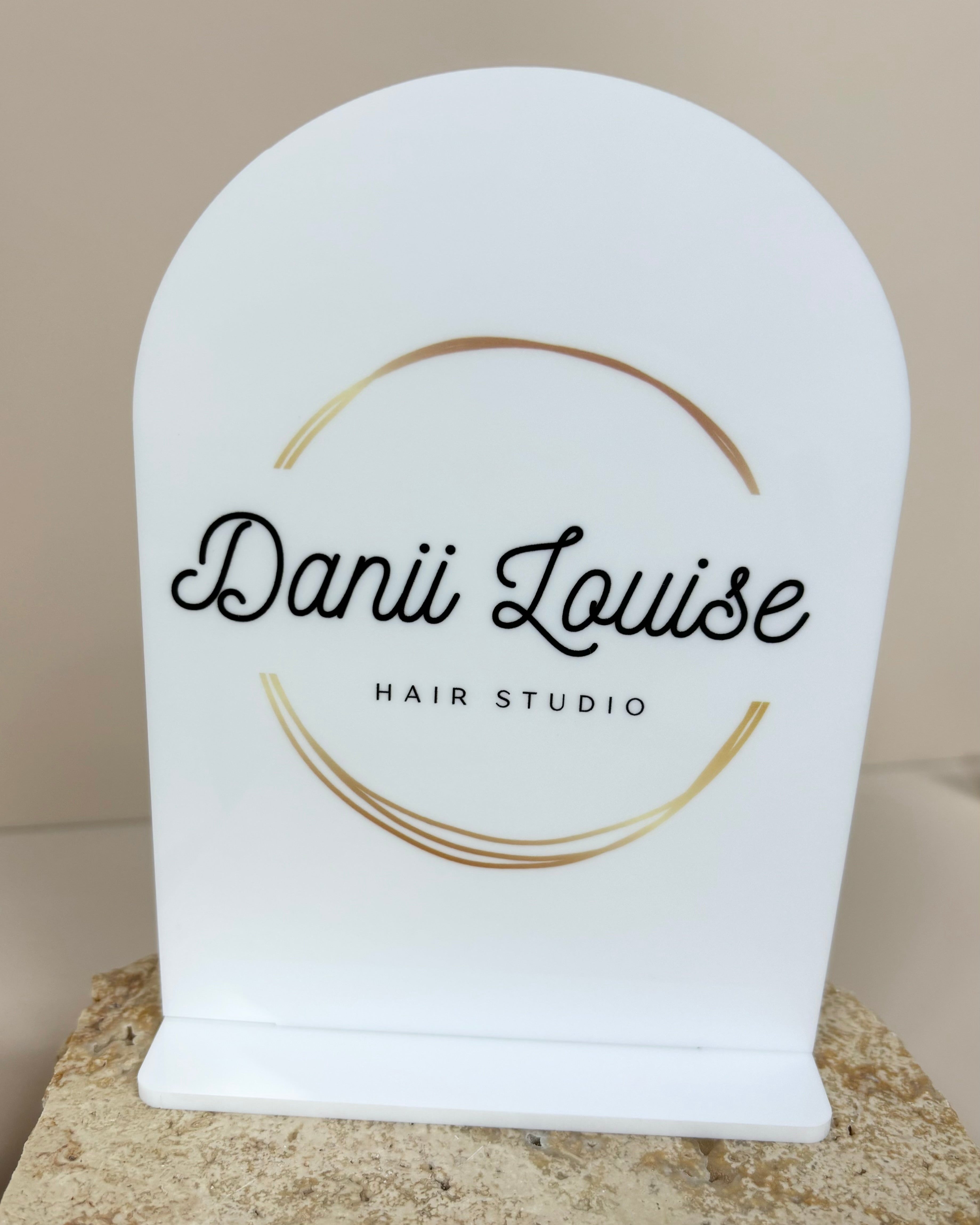 Custom round top mini info stand with business logo