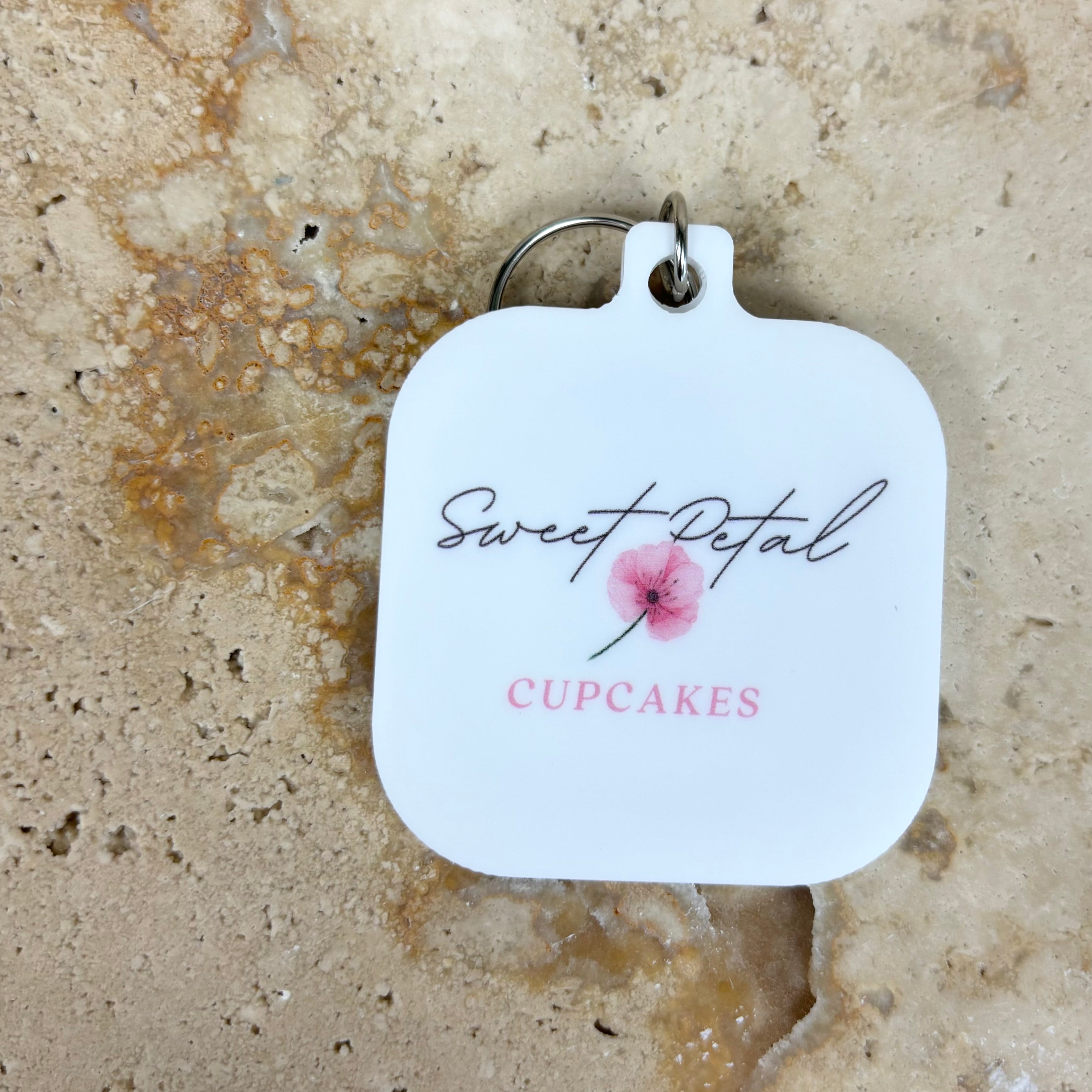 White branded NFC tag with cute cake shop logo for small business