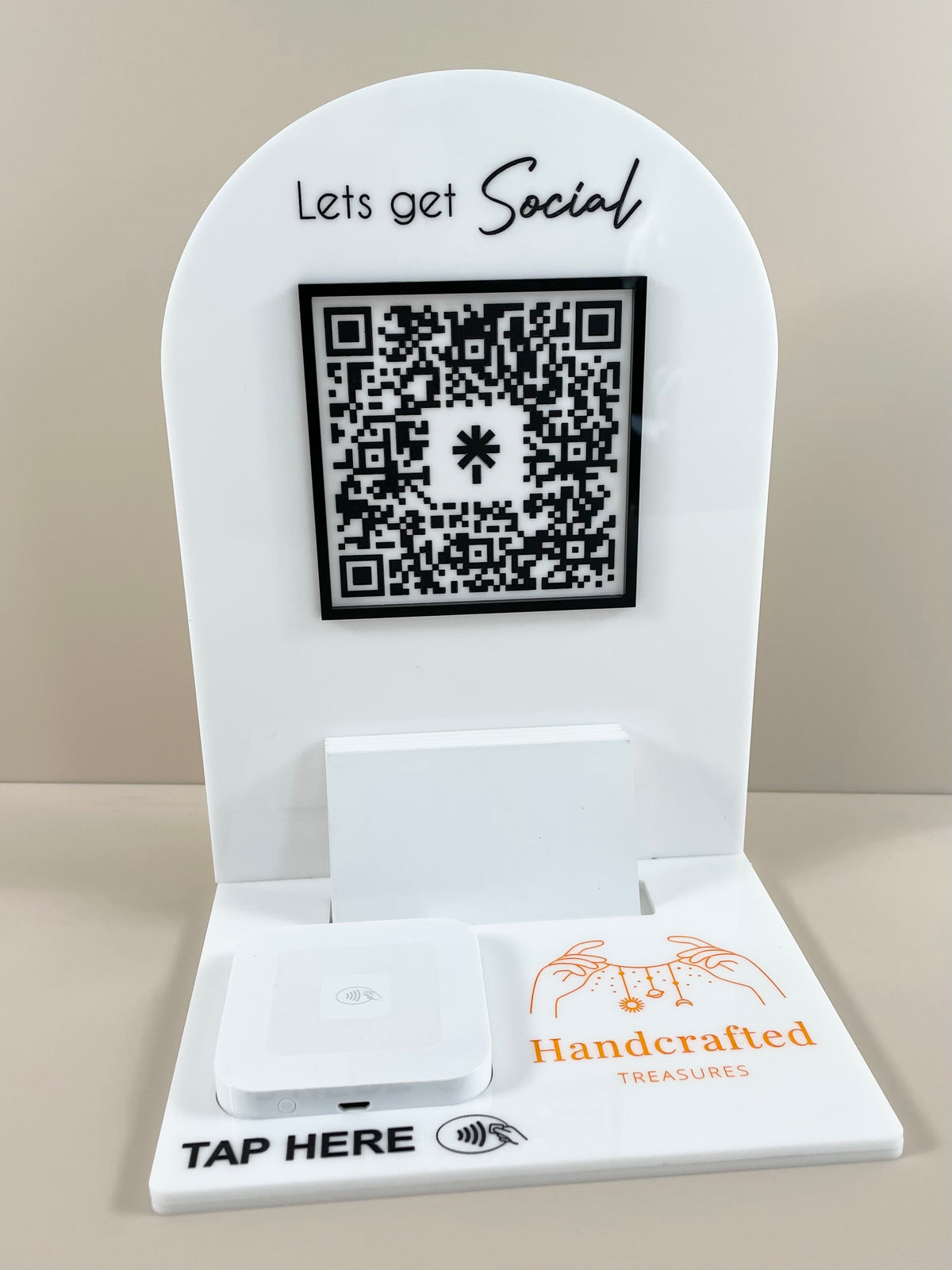 qr code stand with square and card holder 