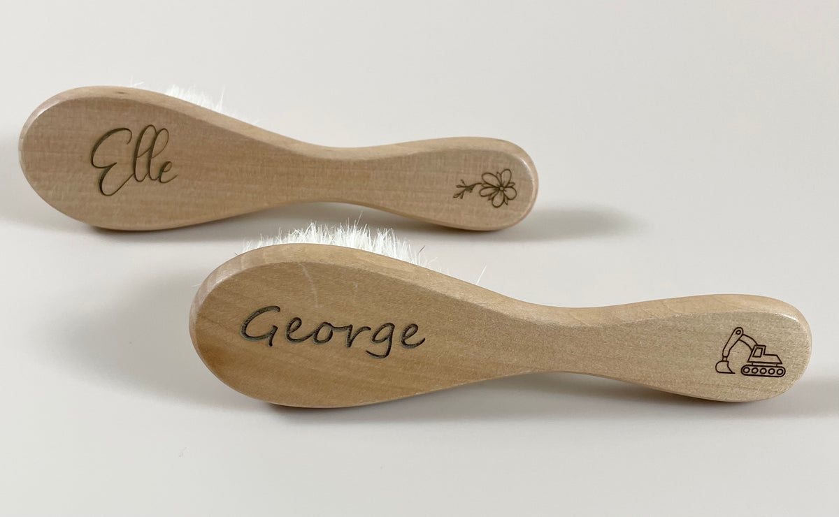 personalised wooden baby brush 