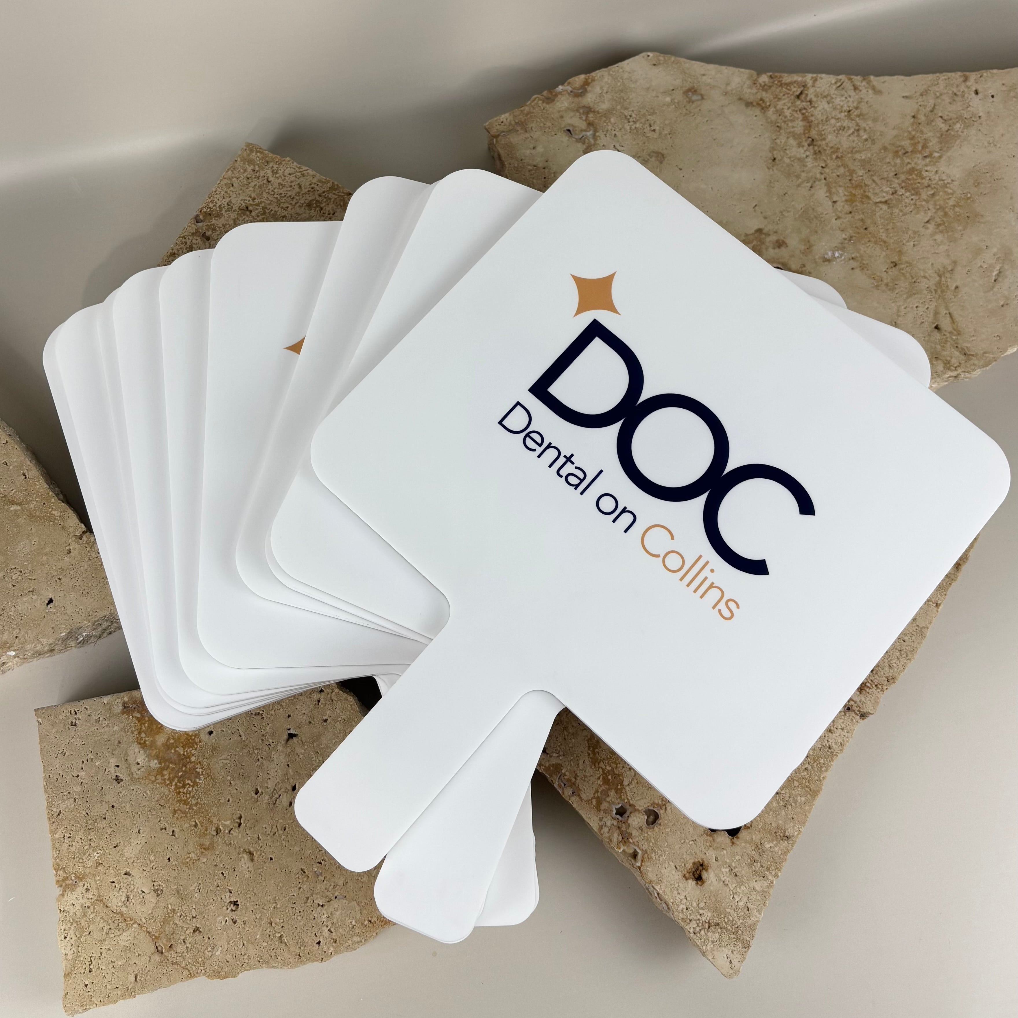 Personalised handheld mirror for dental clinic, custom logo acrylic mirror