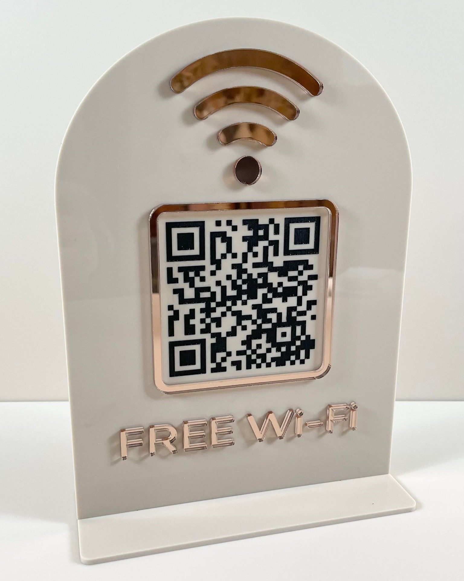 Freestanding wifi display sign with QR code and free wifi text