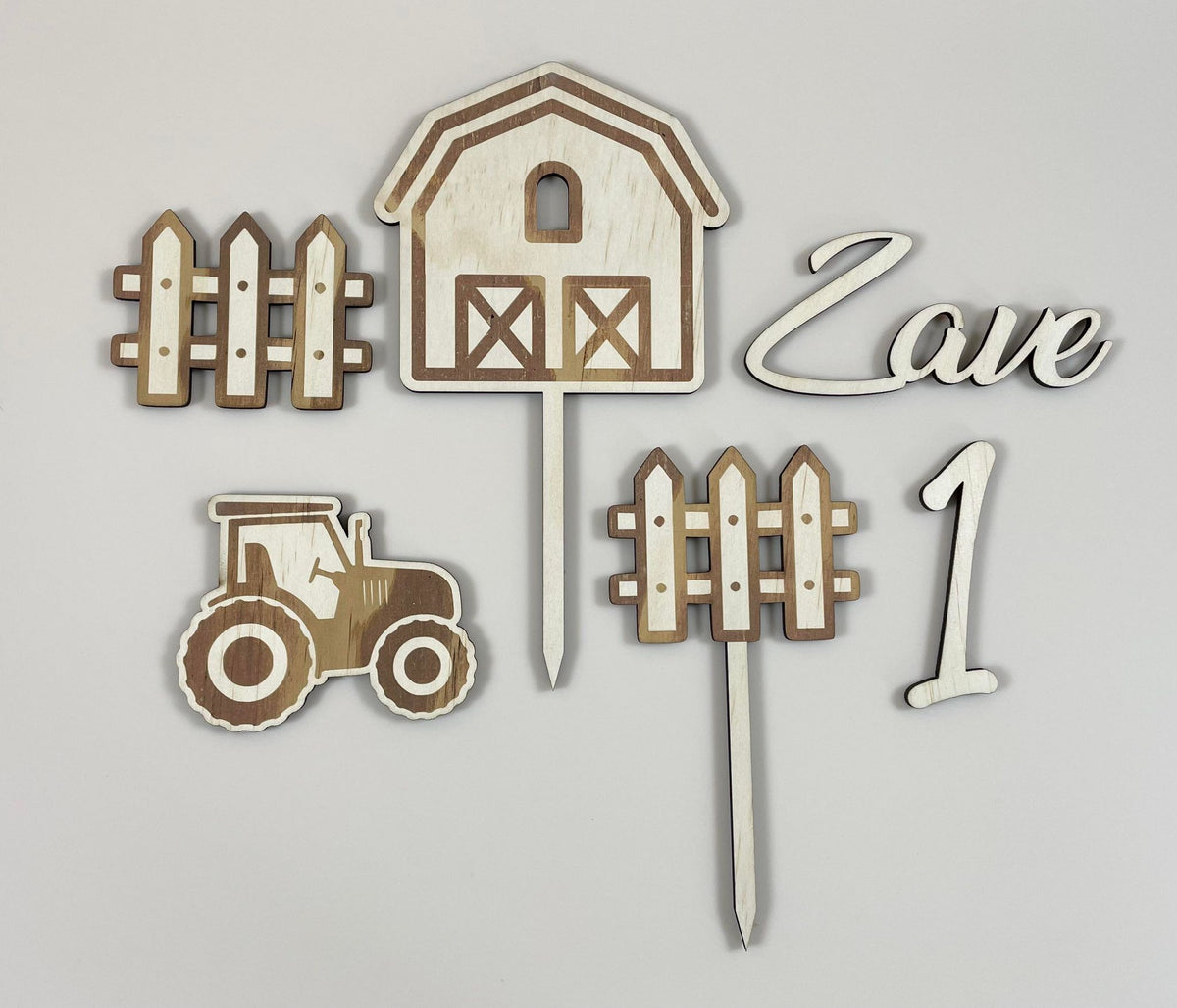 Farm timber cake topper set