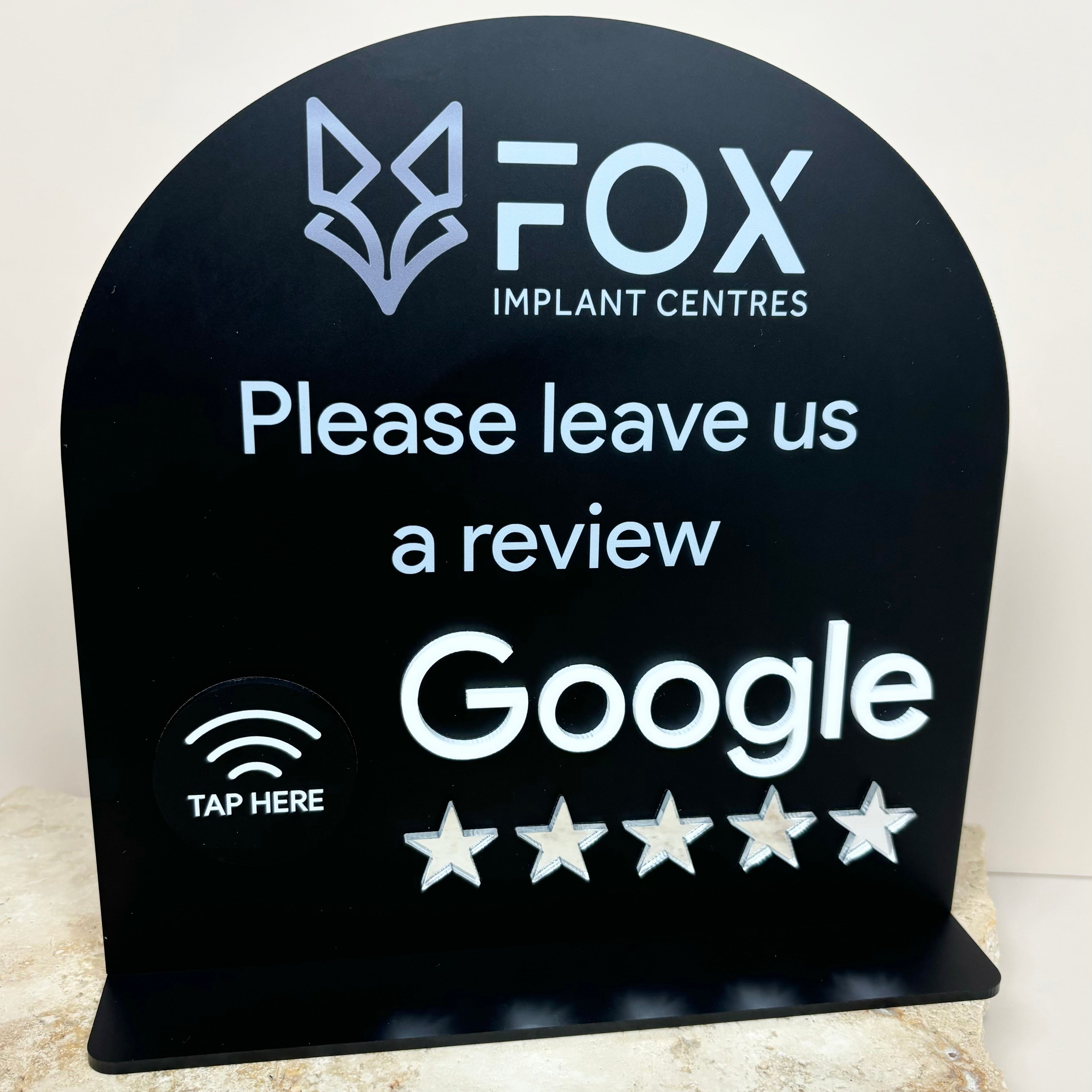 Black NFC tap to review Google sign for lash and beauty salons – custom counter signage