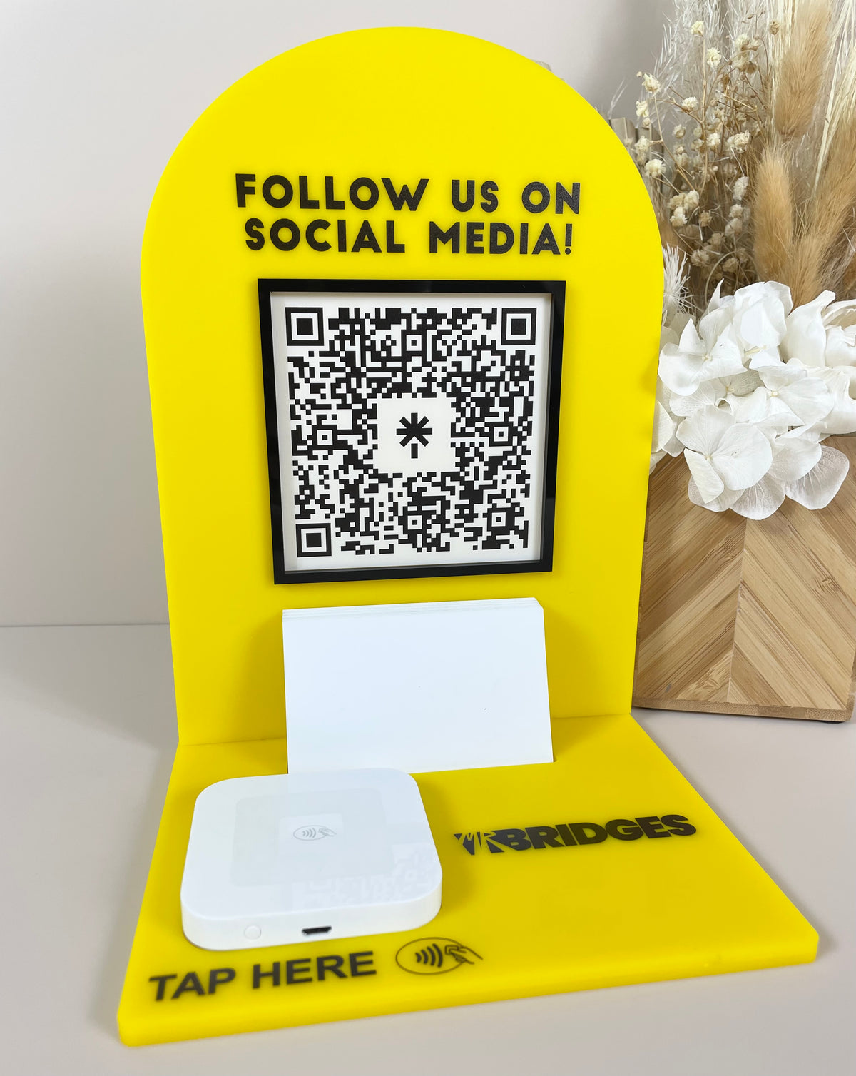 QR code stand with square and card holder 