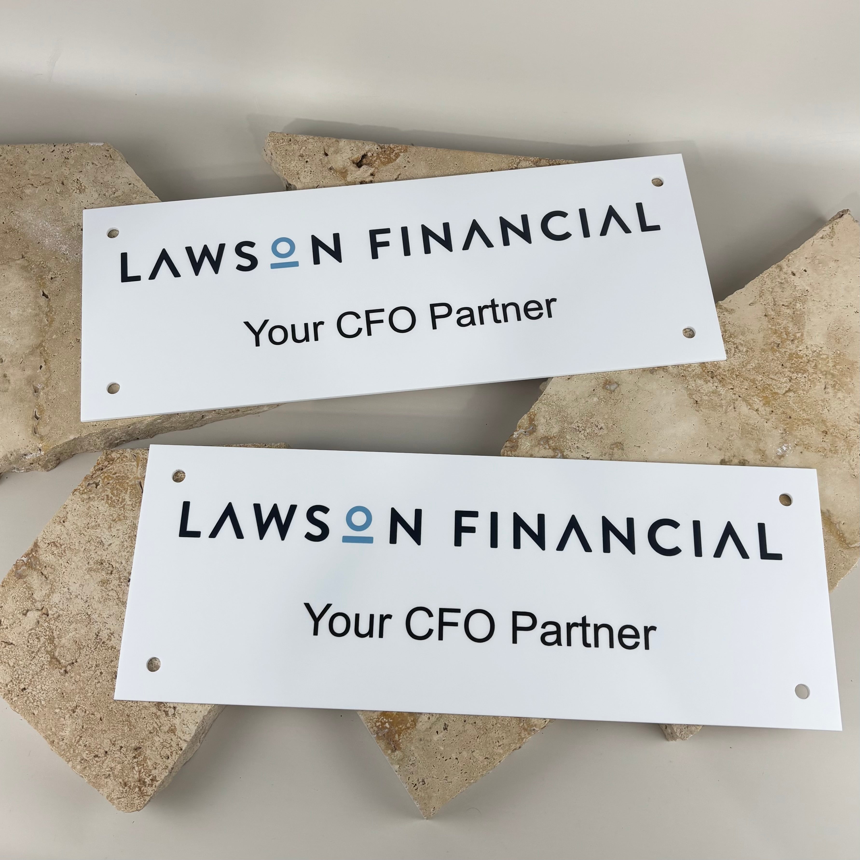 Custom UV printed acrylic business signs with logo and branding, personalised office door signs, reception signage and professional business displays.