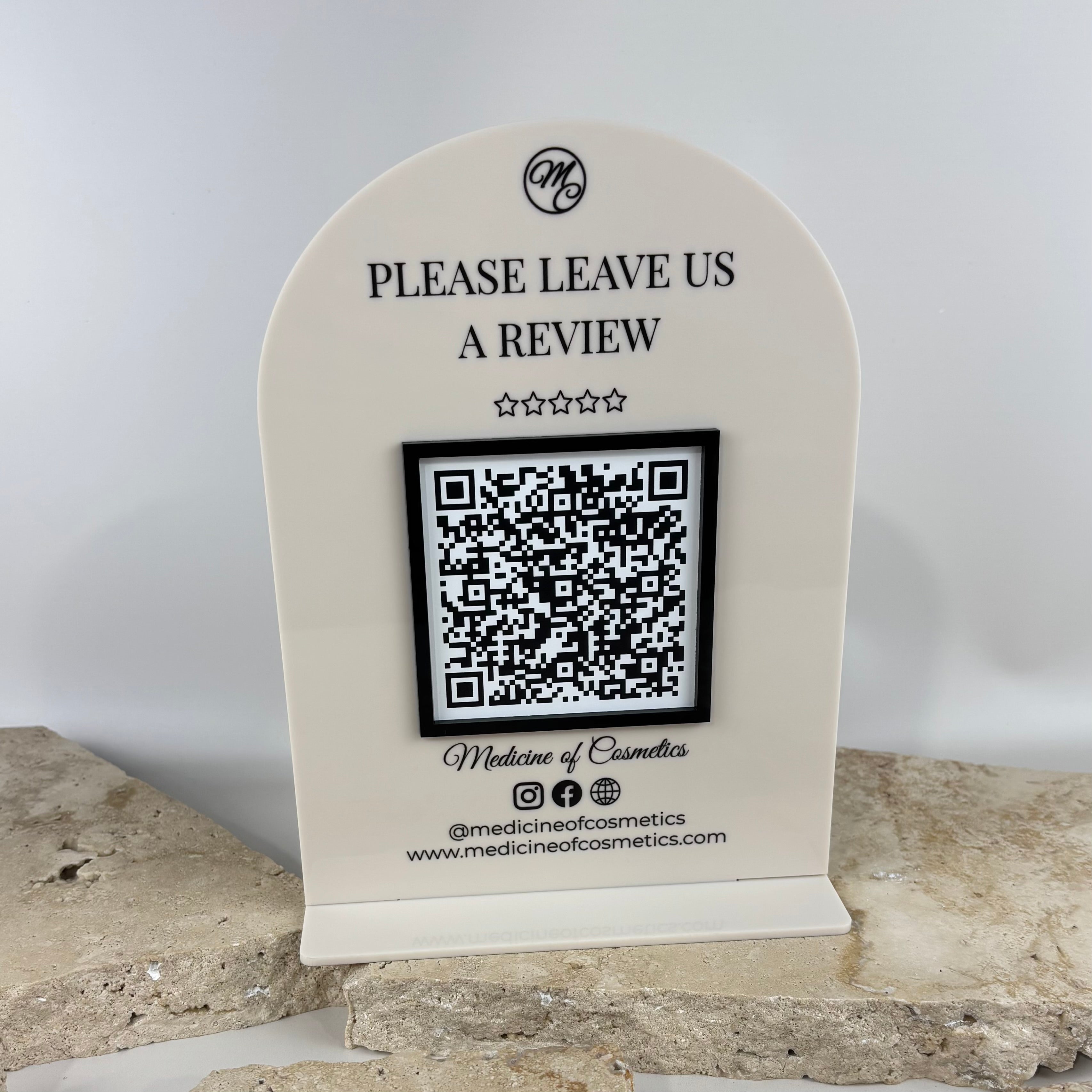 Custom acrylic QR code stand for Google reviews, personalised business review sign with scannable QR code, freestanding countertop sign for salons and small business customer feedback