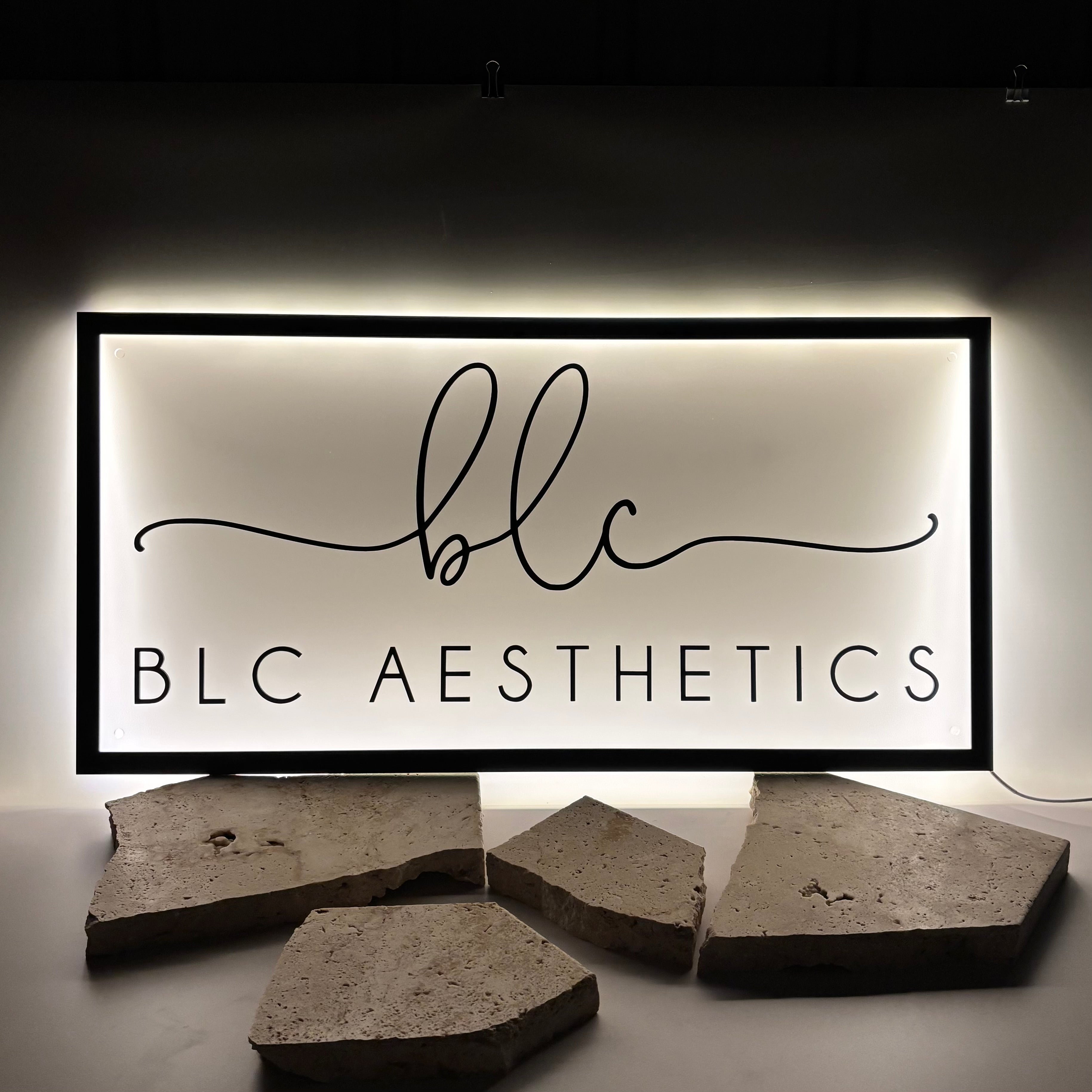 Rectangle acrylic backlit business sign with custom logo BLC Aesthetics