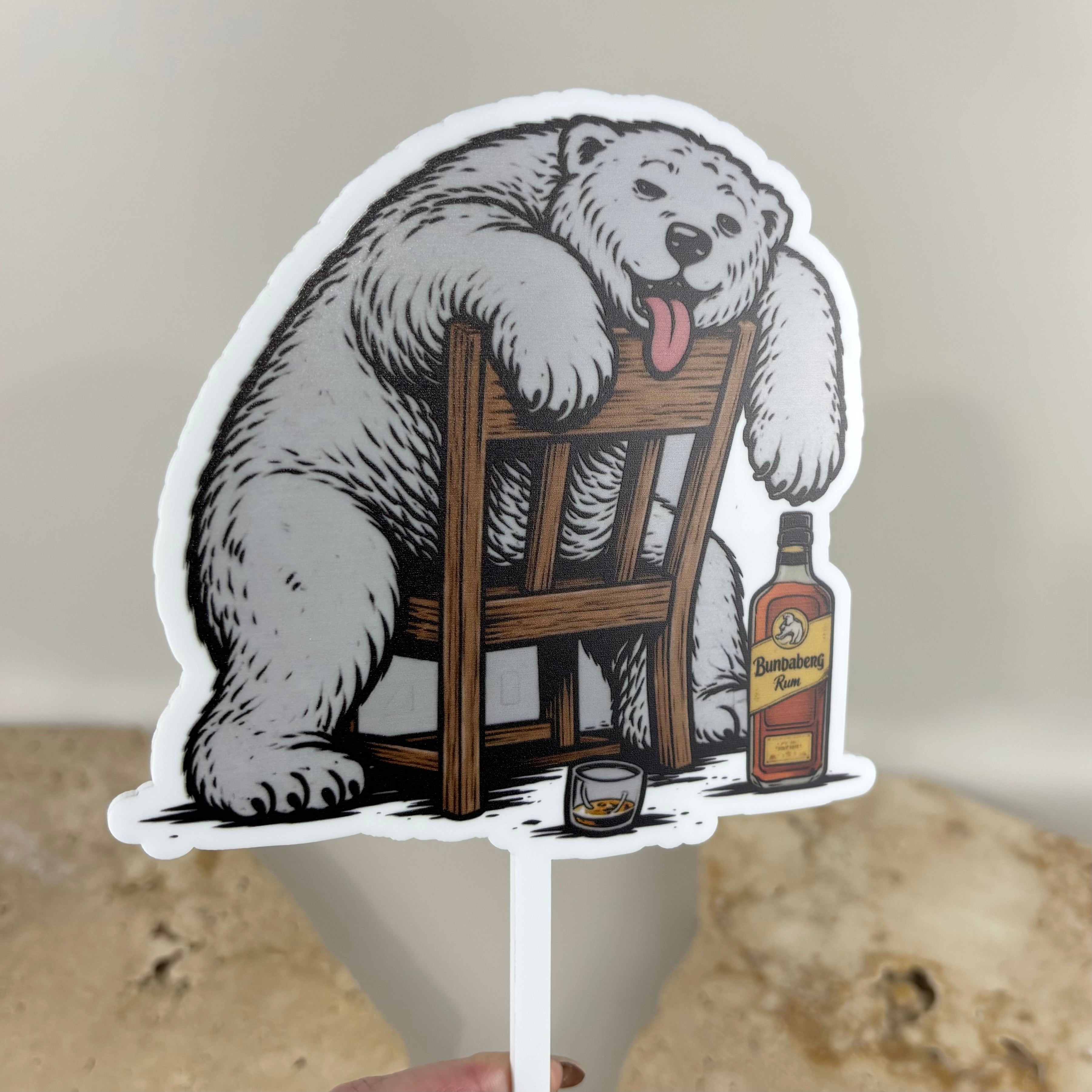 Custom UV printed acrylic cake topper featuring illustrated polar bear artwork with detailed full colour printing. Unique personalised cake topper ideal for birthday cakes, themed parties, novelty celebrations and custom event decorations in Australia
