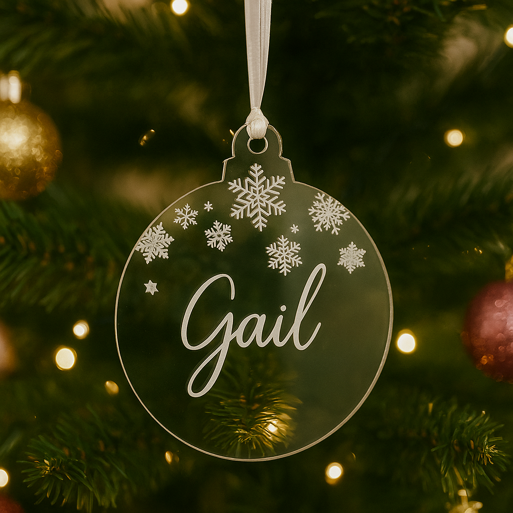 Clear personalised Christmas ornament 