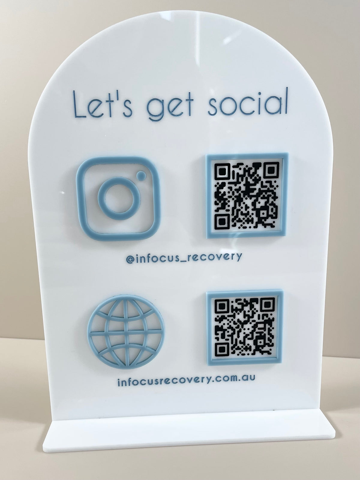 social media stand with qr codes