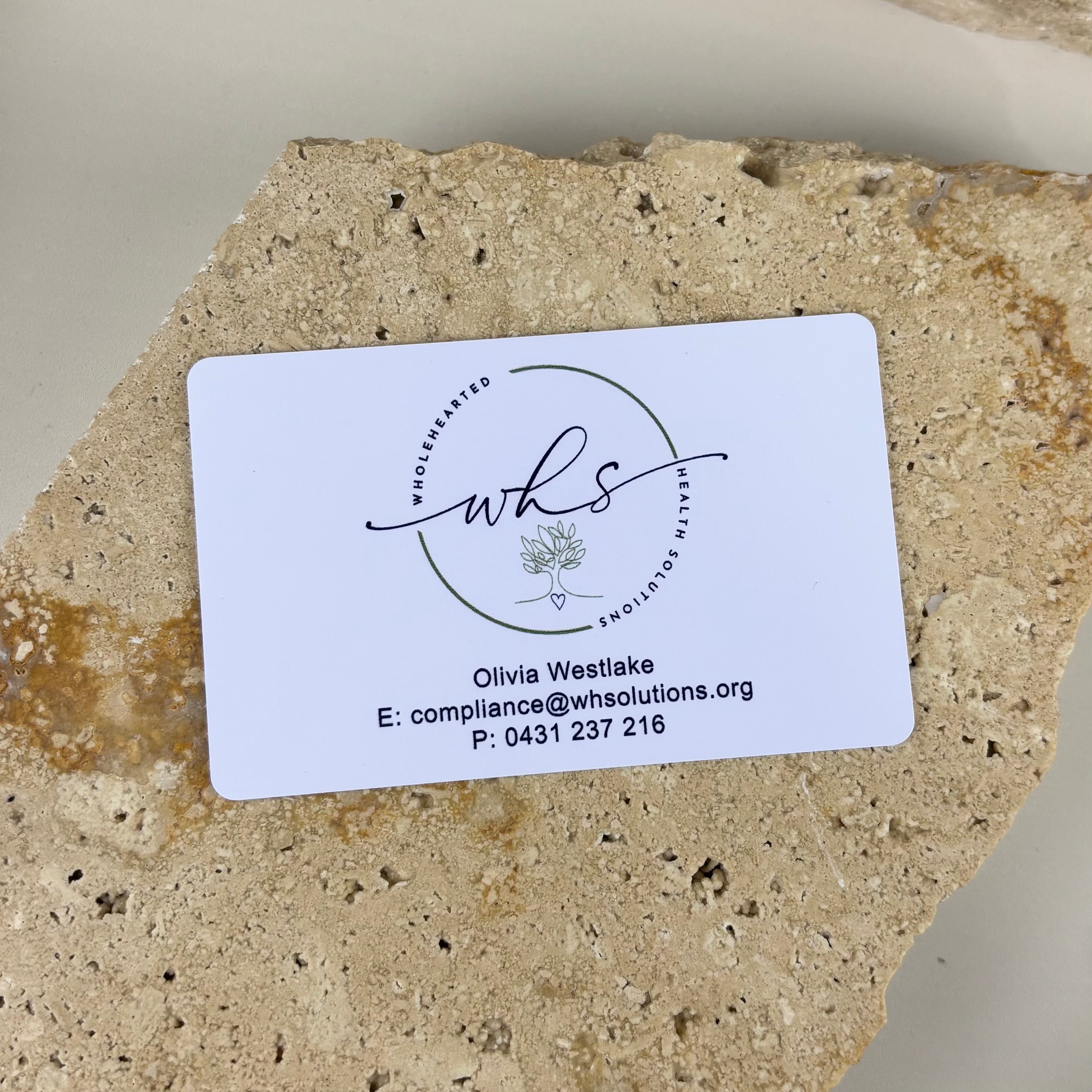Custom NFC business card with logo and contact details printed on white card, smart digital business card designed for tap-to-share contact information and networking for Australian businesses.