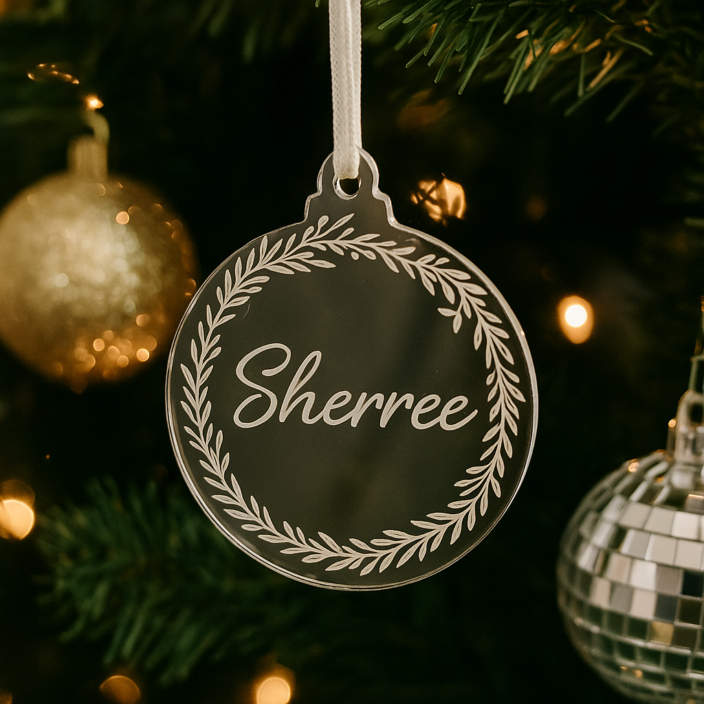 Clear personalised Christmas ornament 