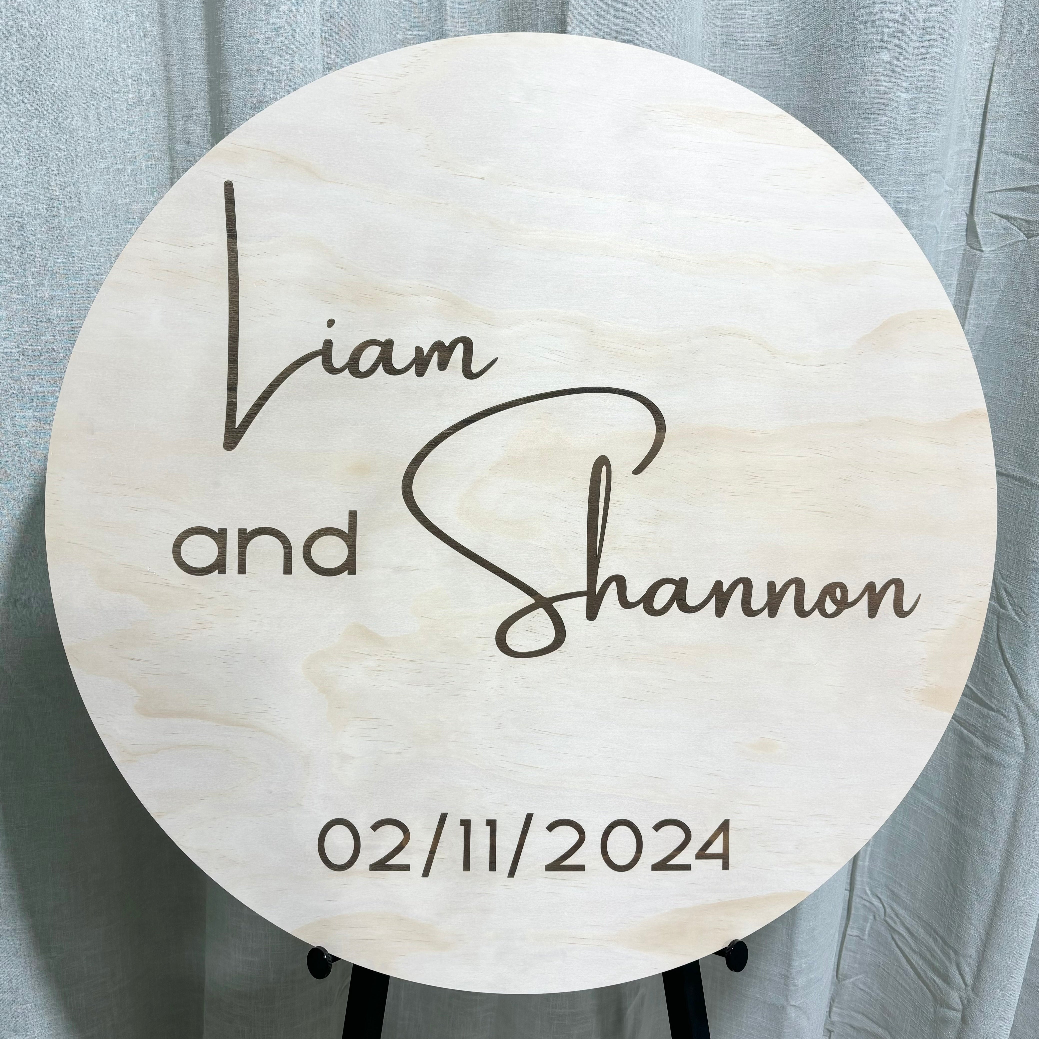 Timber engraved wedding sign 
