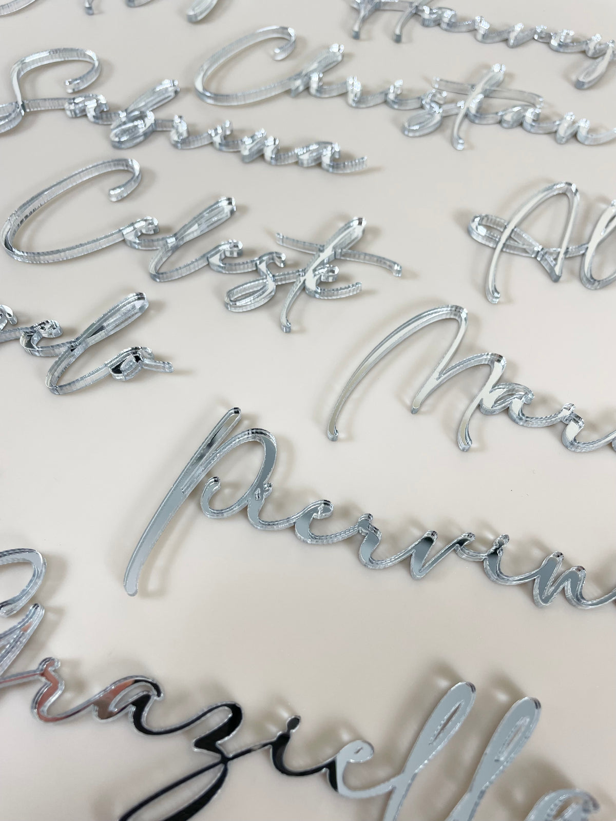 Silver mirror place cards 