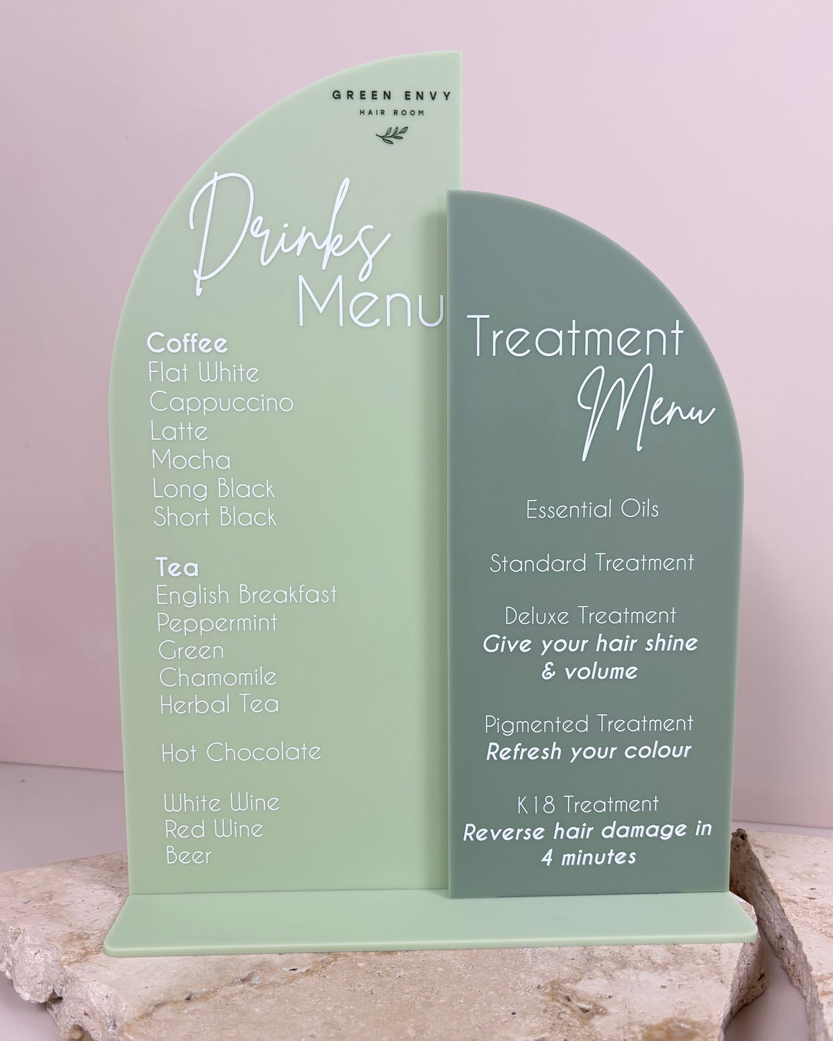 Dual arch salon menu display
