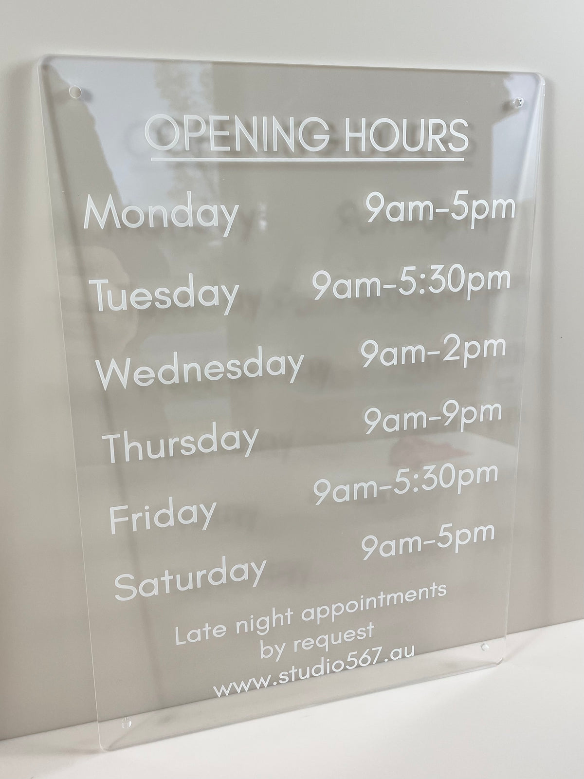 acrylic opening hours 