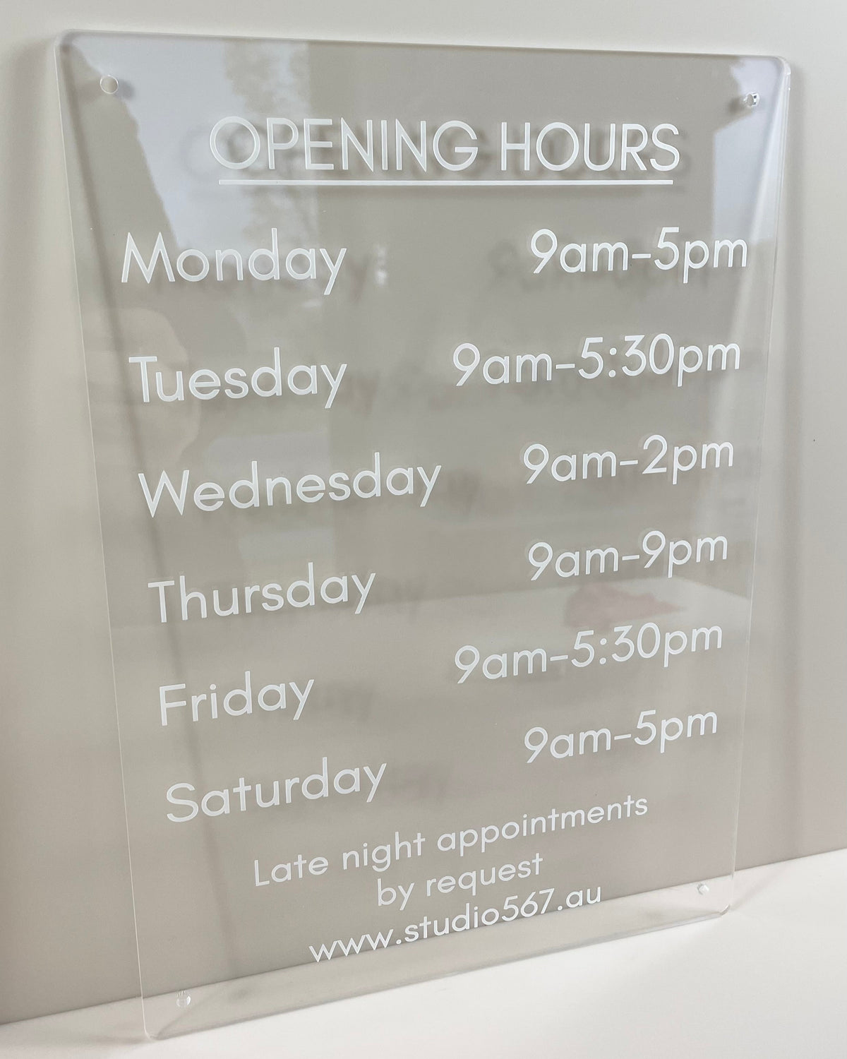 acrylic opening hours 