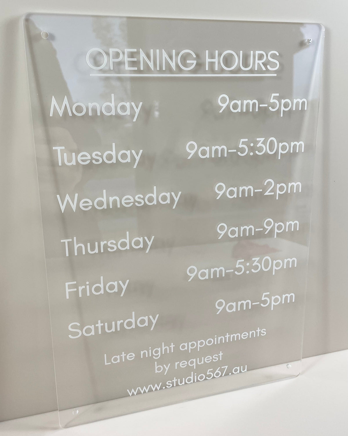 acrylic opening hours 