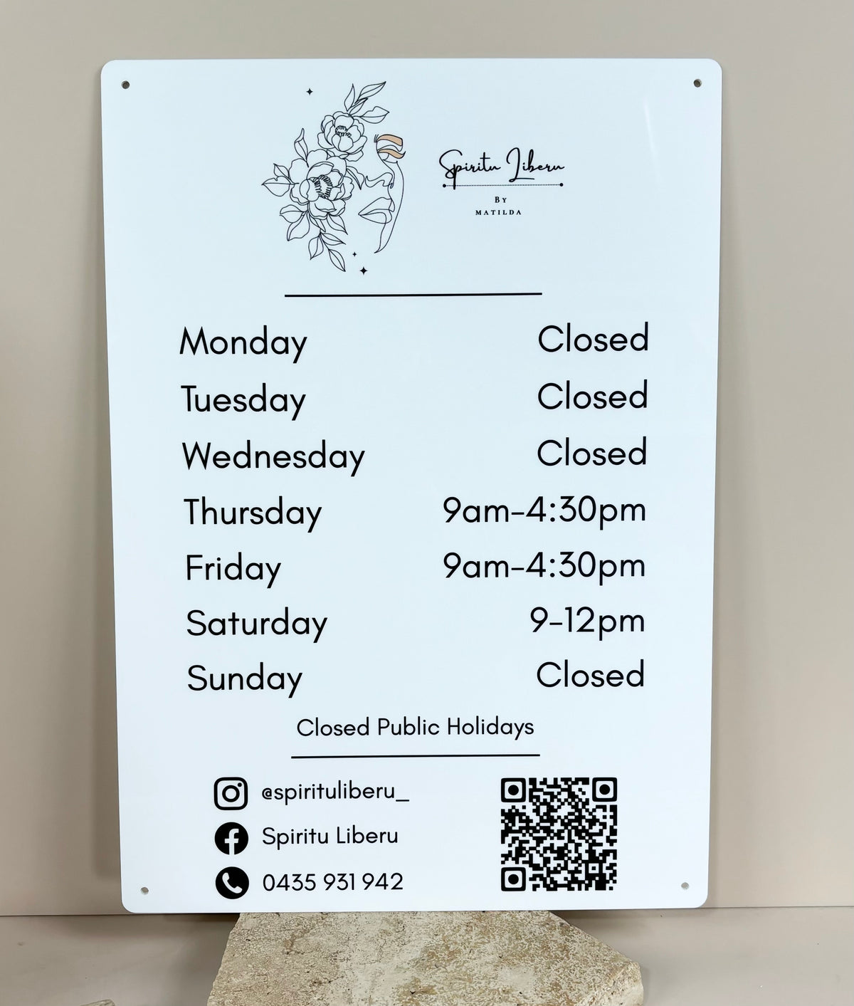 Custom acrylic opening hours sign 