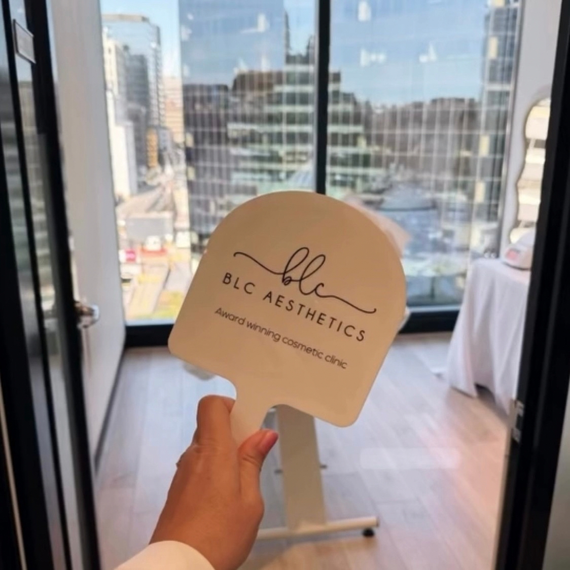 custom arch handheld mirror acrylic salon mirror with logo beauty clinic signage branding australia