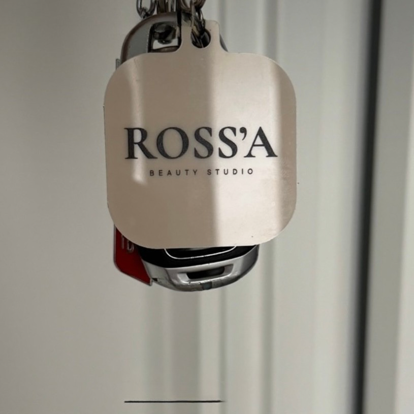 Custom NFC business keychain with logo, acrylic branded keychain for contactless tap sharing, salon marketing tool, personalised NFC tag for small business branding, Rossa Beauty Studio keychain for digital business card and client engagement