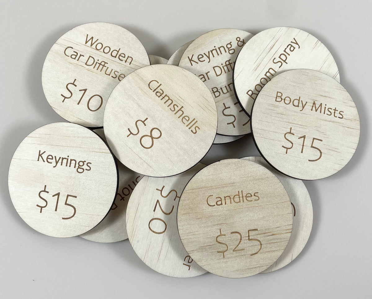wooden price discs 