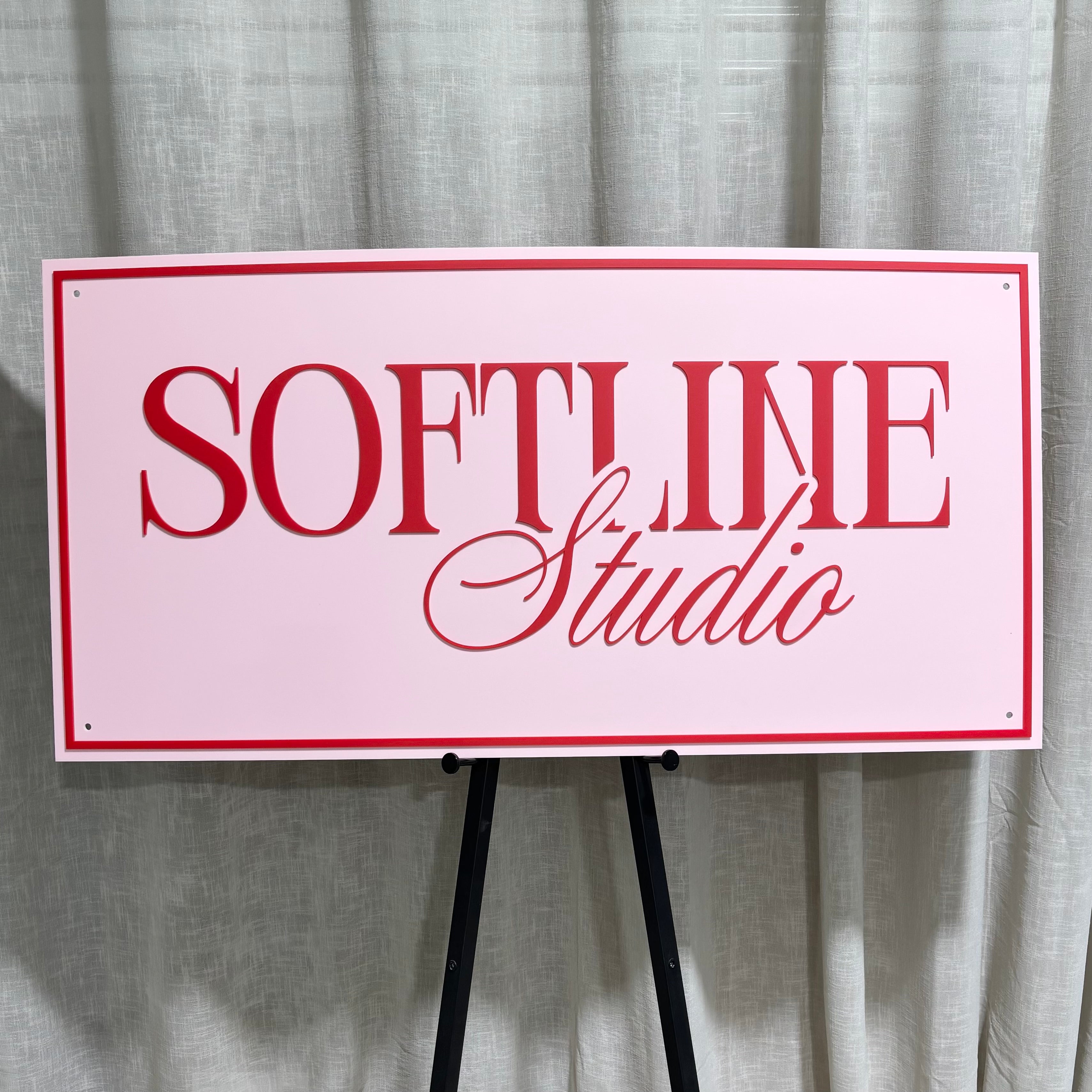 Custom acrylic business sign for beauty salons featuring layered 3D pink acrylic lettering on a soft blush pink backing. Modern rectangular salon reception sign with premium raised lettering, perfect for beauty studios, hair salons, cosmetic clinics and feminine business branding in Australia.