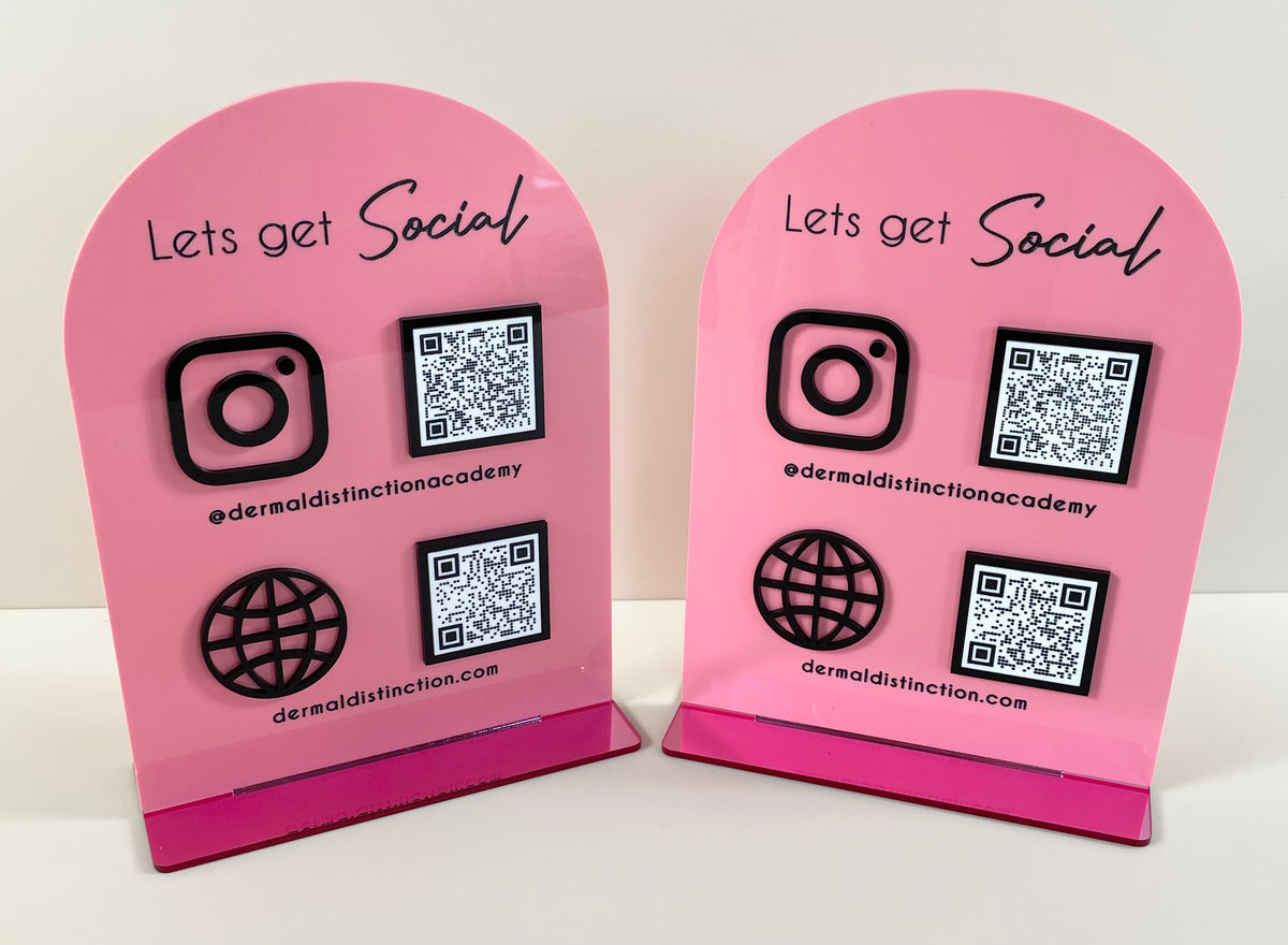 social media stand with qr codes 