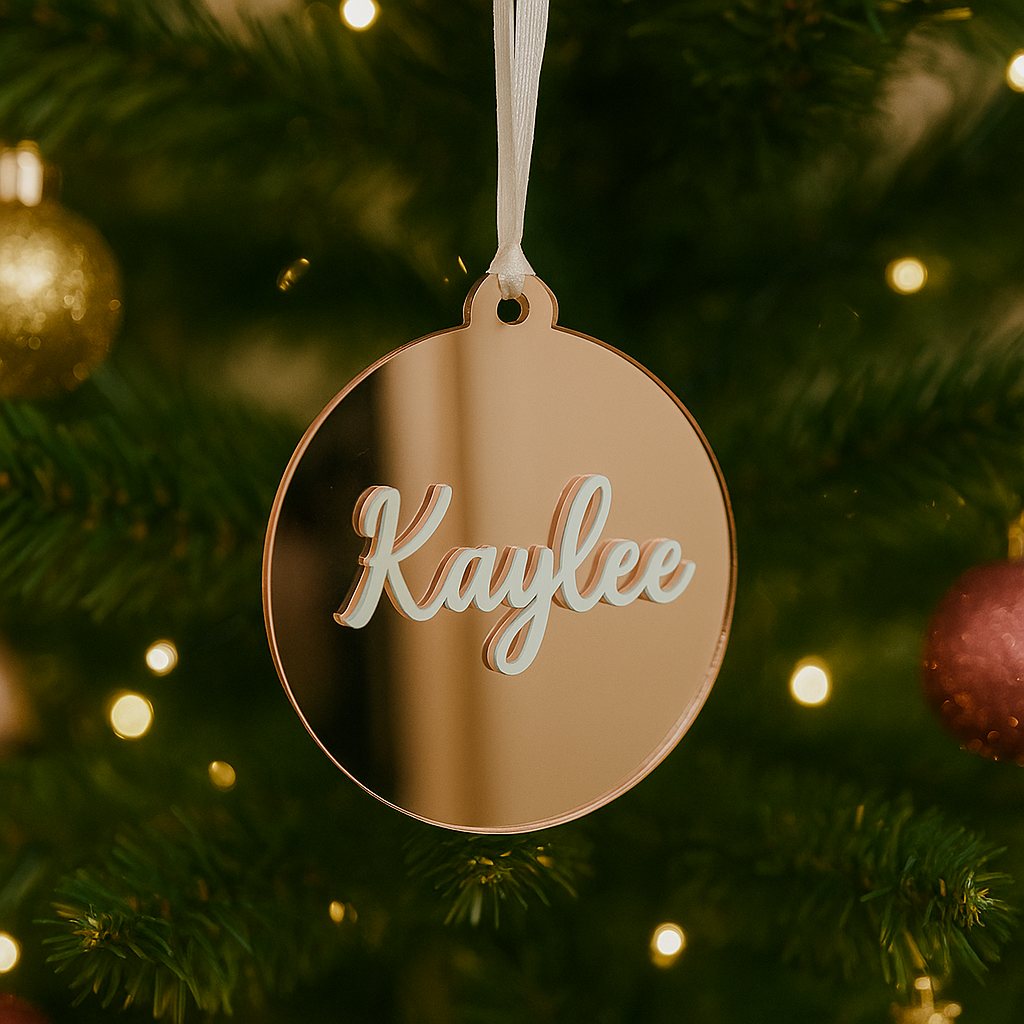 Rose gold personalised Christmas ornament 
