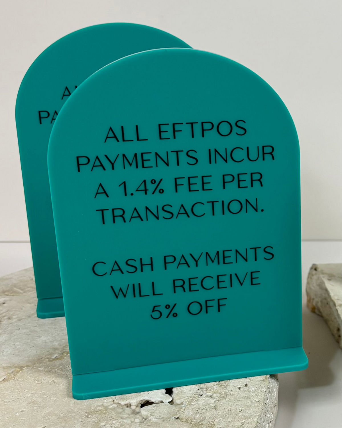 Green mini counter sign for eftpos and cash discount notice