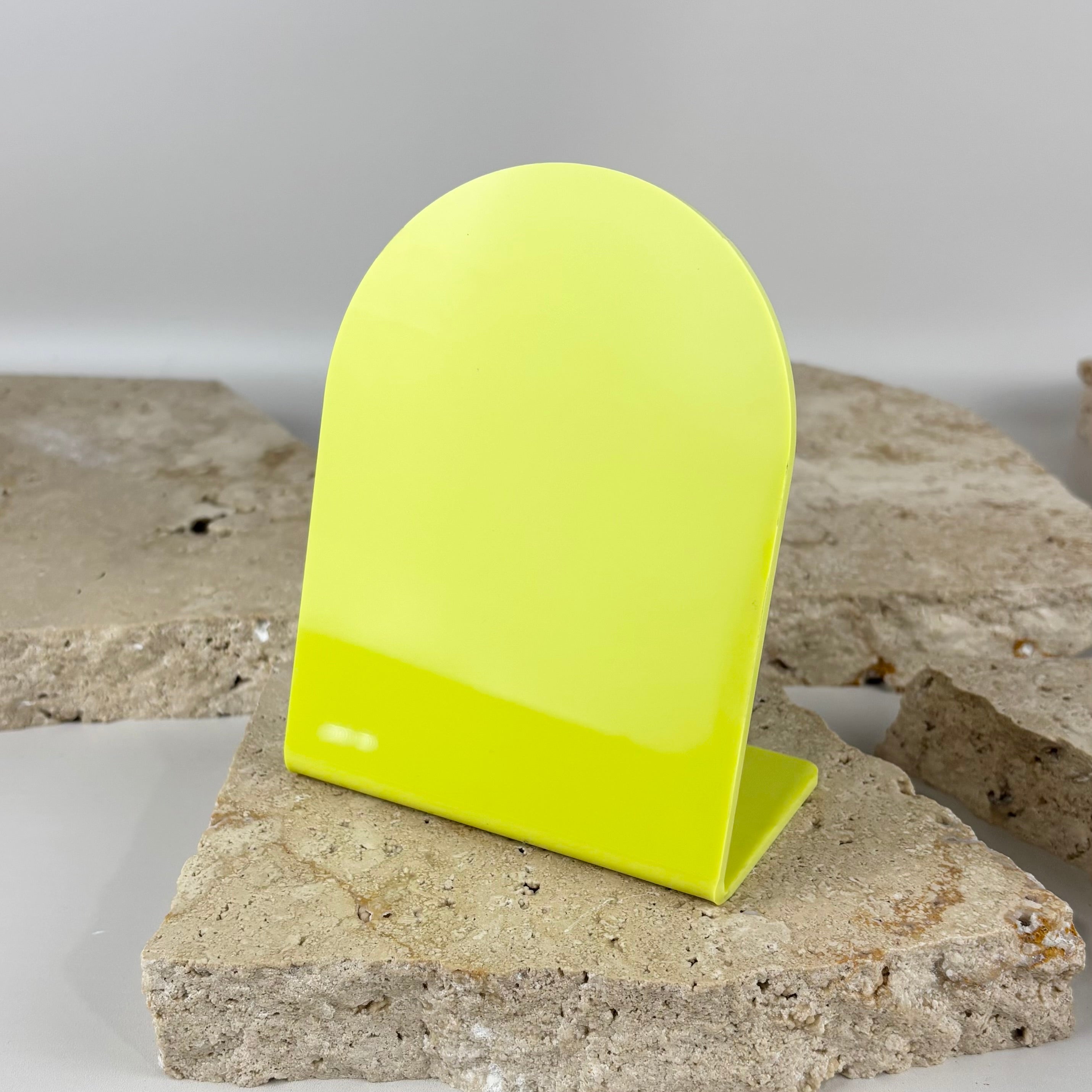 Neon acrylic arch sign stand for business counter, custom printed tabletop display signage