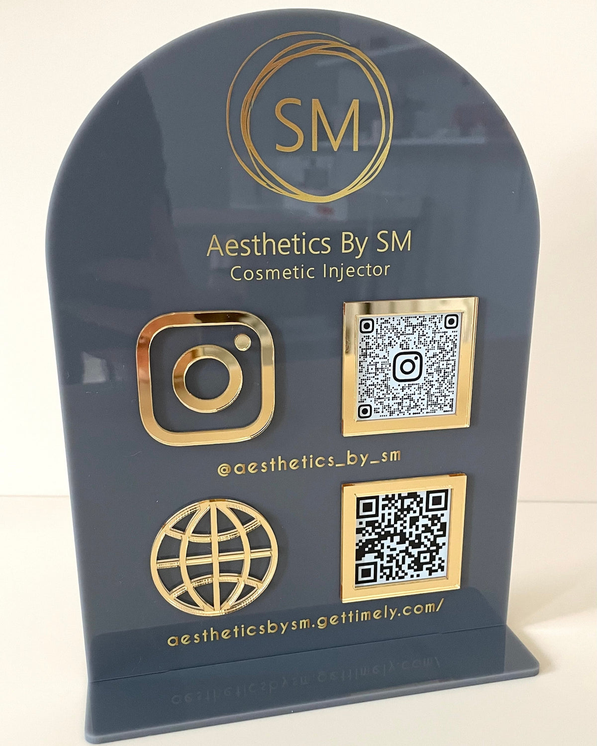 Social media stand with QR codes 