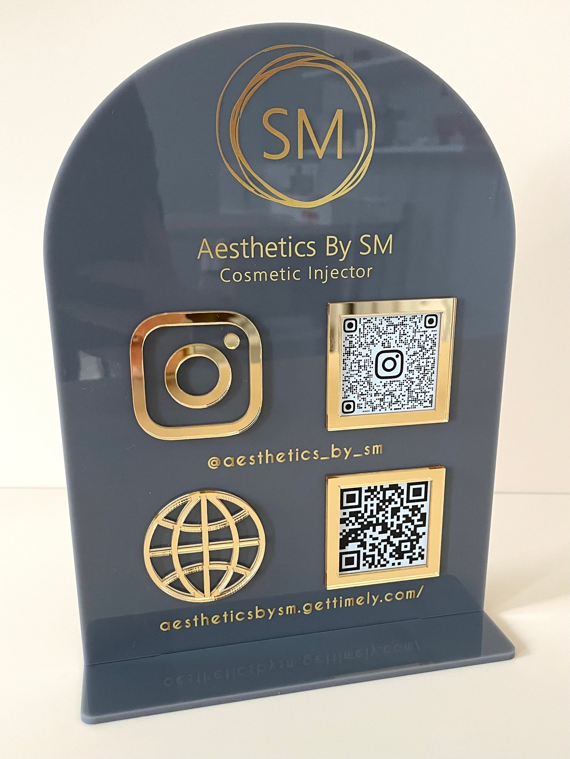 Social media stand with QR codes 