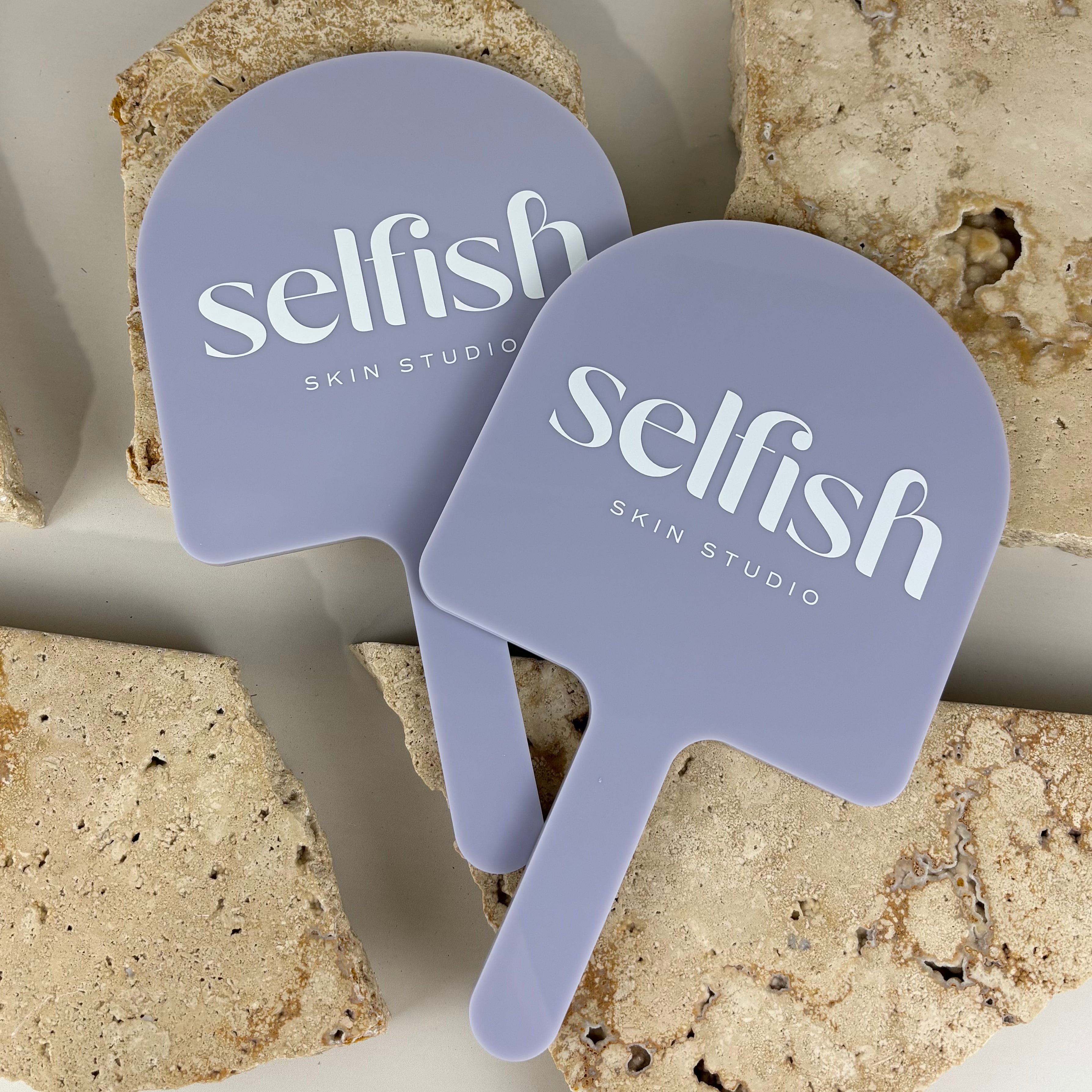 custom acrylic handheld mirrors with skin studio logo