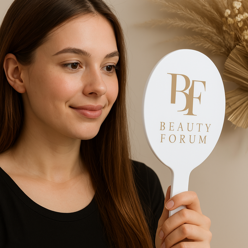 Oval branded handheld mirror 