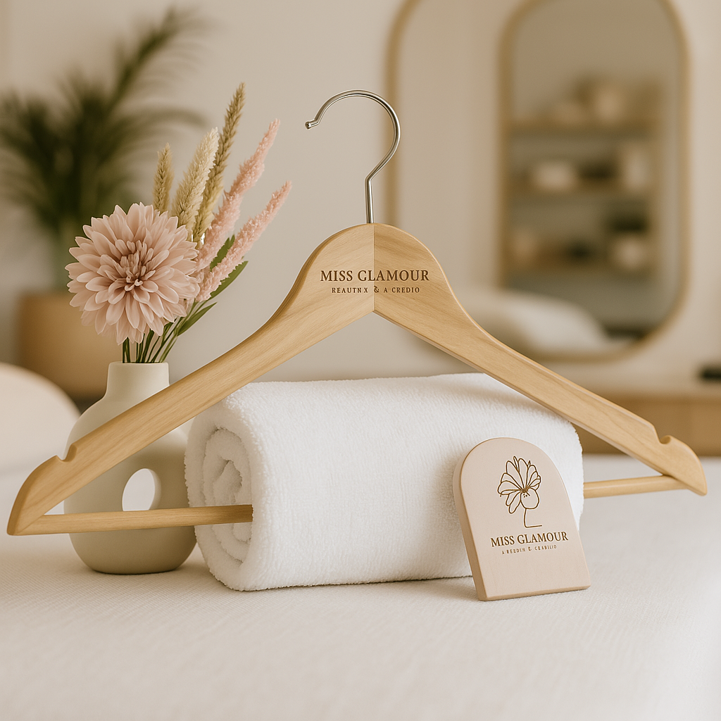 Engraved wooden coat hangers 