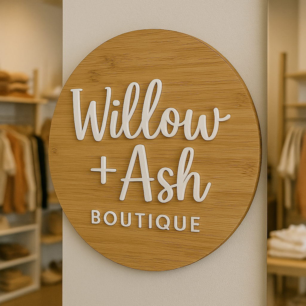 Bamboo and acrylic business signs 