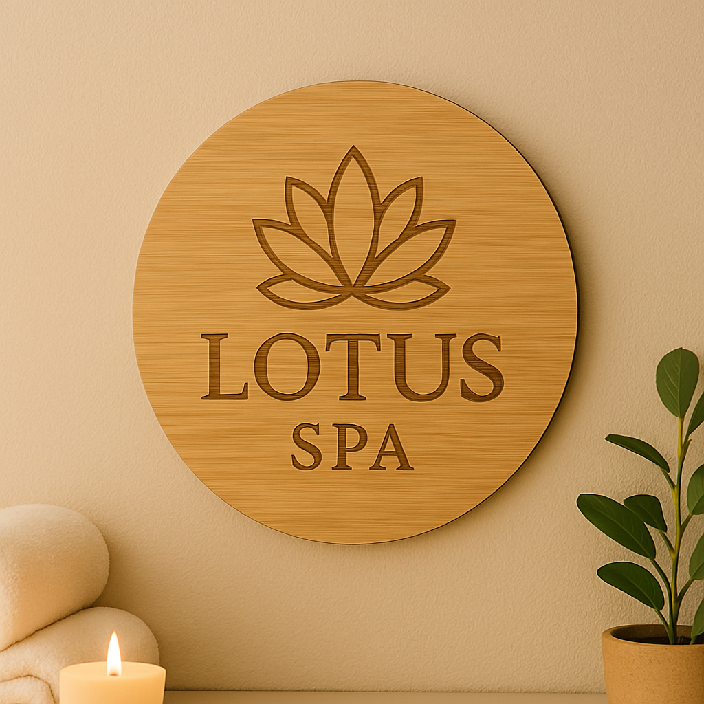 Engraved bamboo business sign 