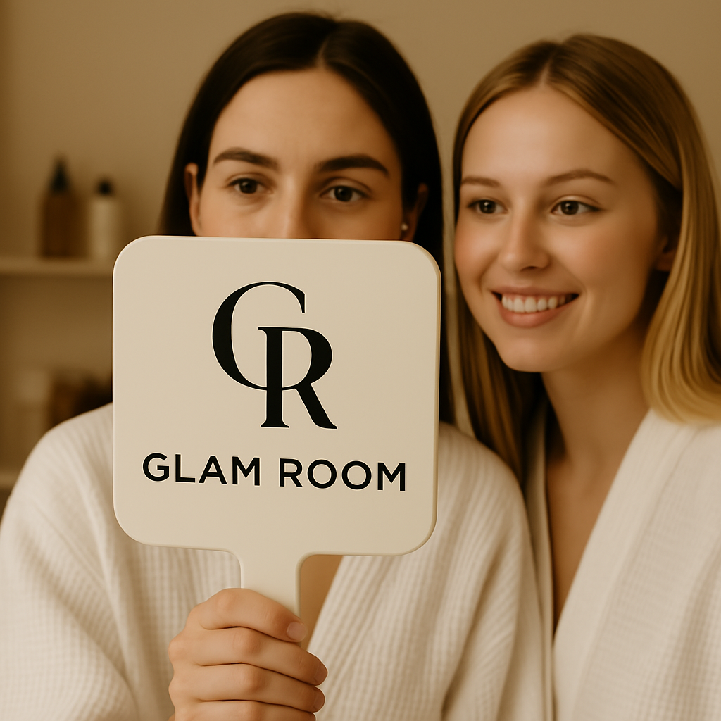 Large branded handheld mirror 