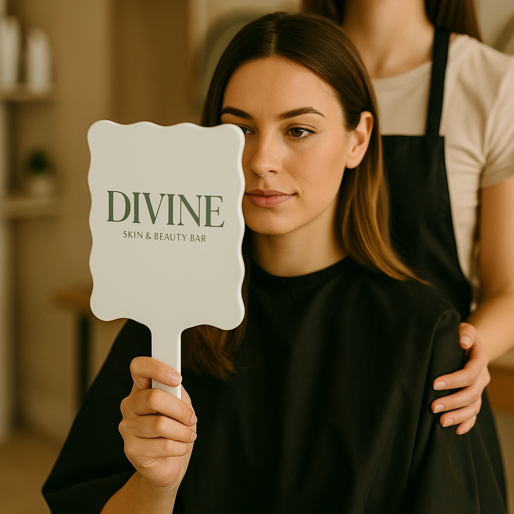 Branded wavy handheld mirror 