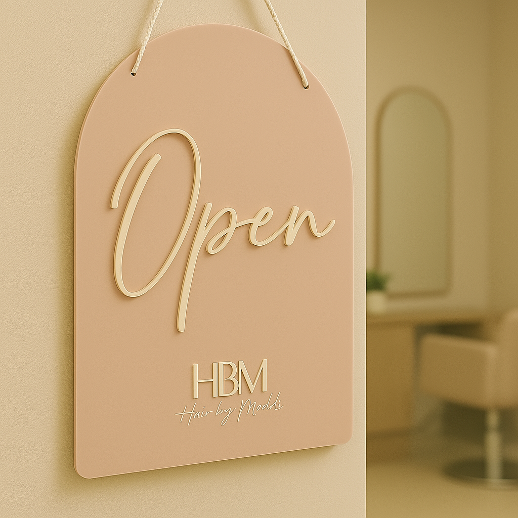 Arched open and closed sign 