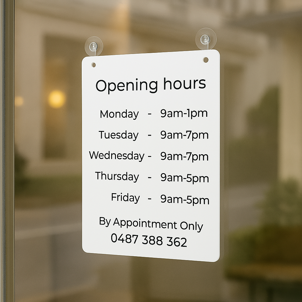 Custom opening hours sign 